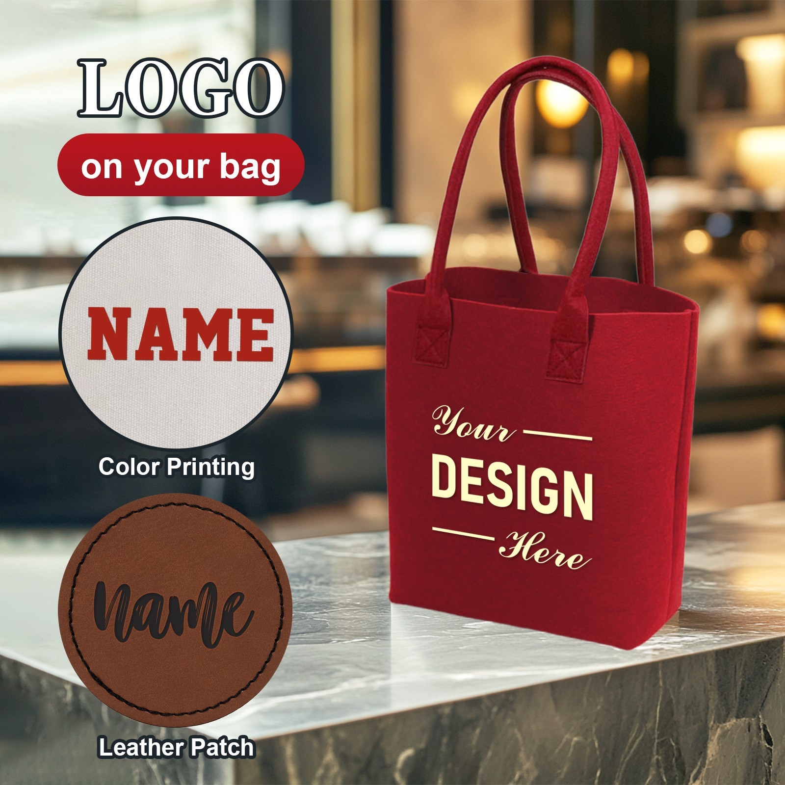 Custom Tote Bag with Handles PRINTED Personalized Felt Grocery Shopping Bags