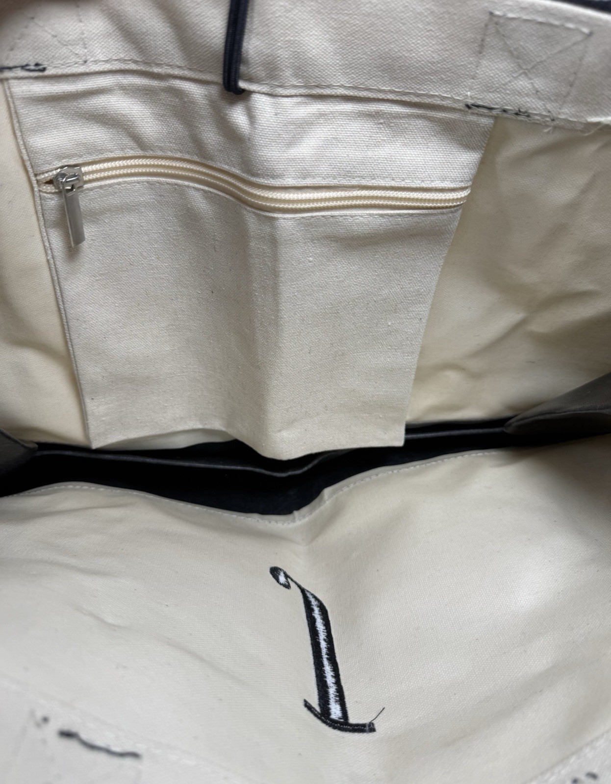 Monogram S Reusable Tote Shopping Bag Black Beige Foldable inside Zip Pocket