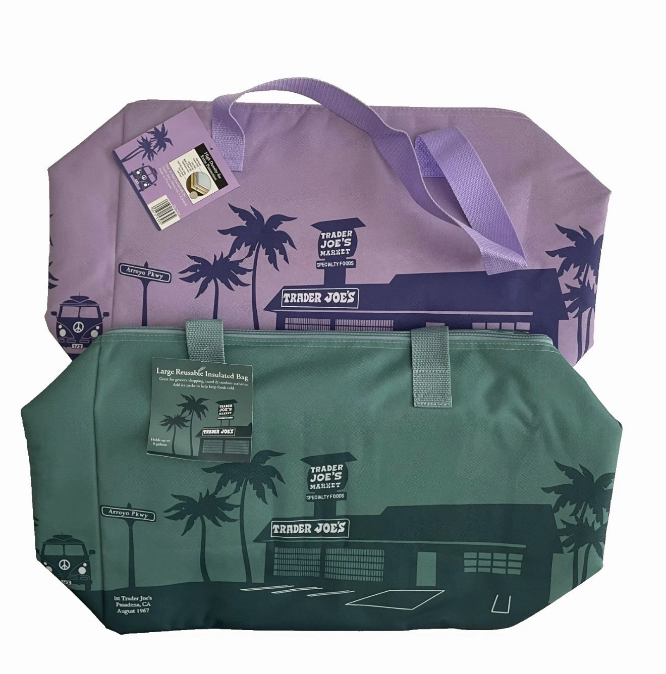 2 PCS Trader Joe’s 8 Gallon Purple & Dusky Blue Cooler Large Insulated Tote