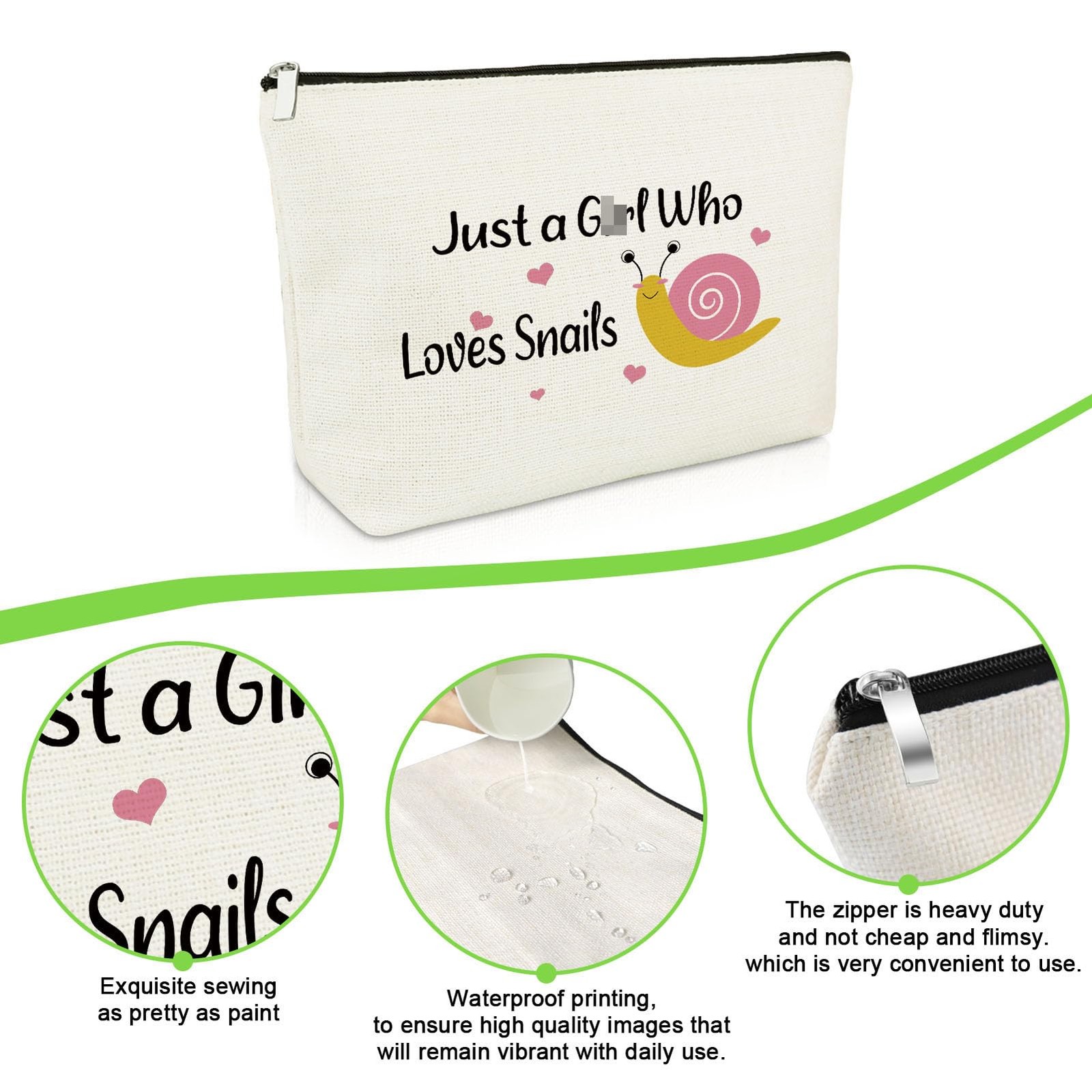 Gevody Snail Gifts for Woman Makeup Bag 10 x 6.7 inches,