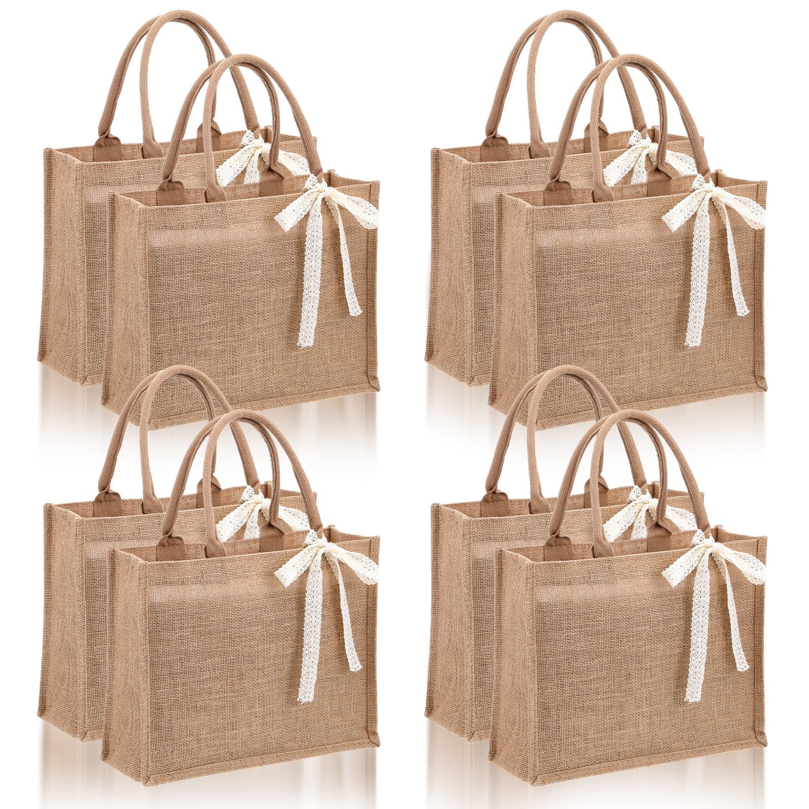 8 PCS 13.7x5x11 Inch Burlap Tote Bag Jute Gift Bag With Ribbon Handle Set