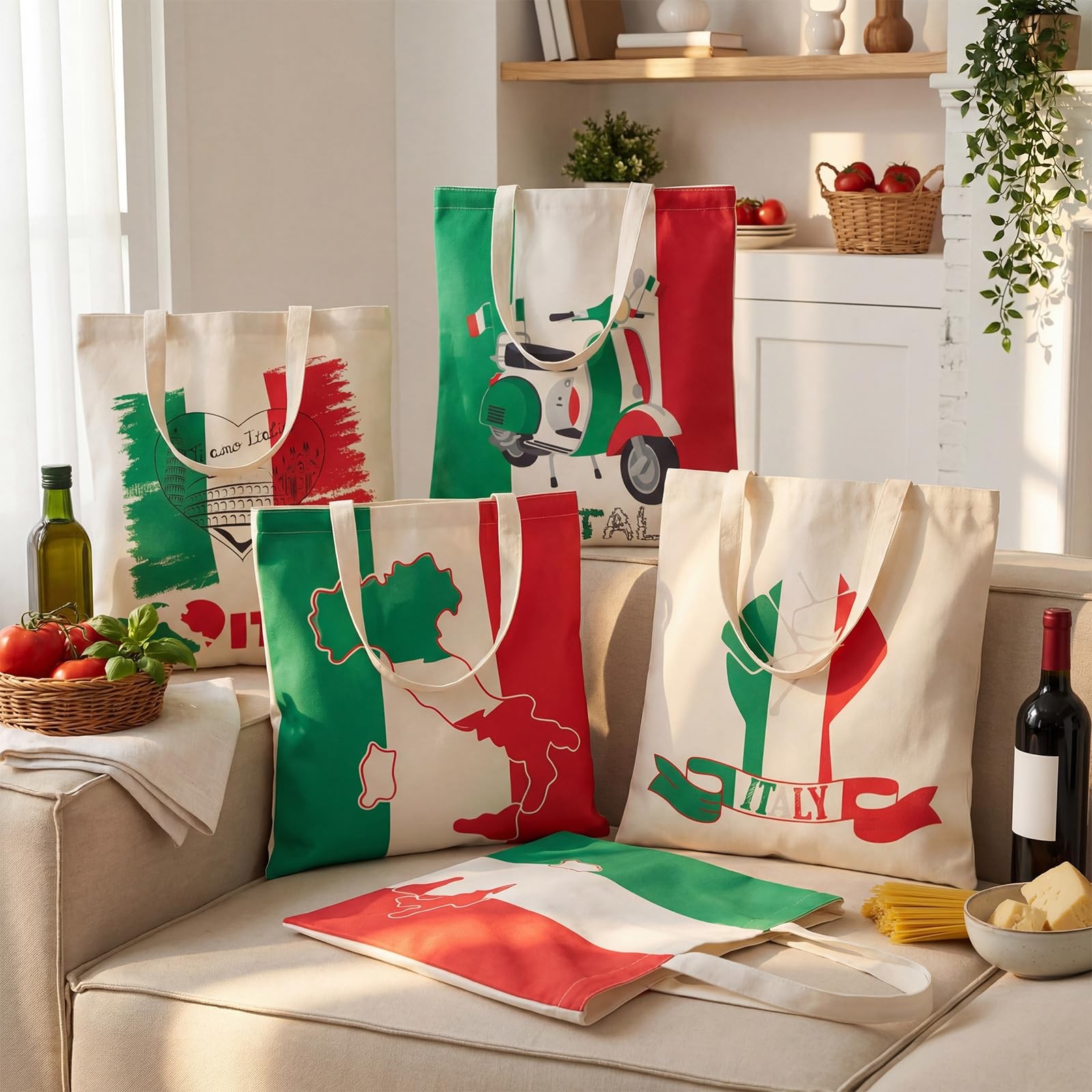 12 Pcs Italy Tote Canvas Bags Souvenir Gifts Italy Flag Red White and Green R…