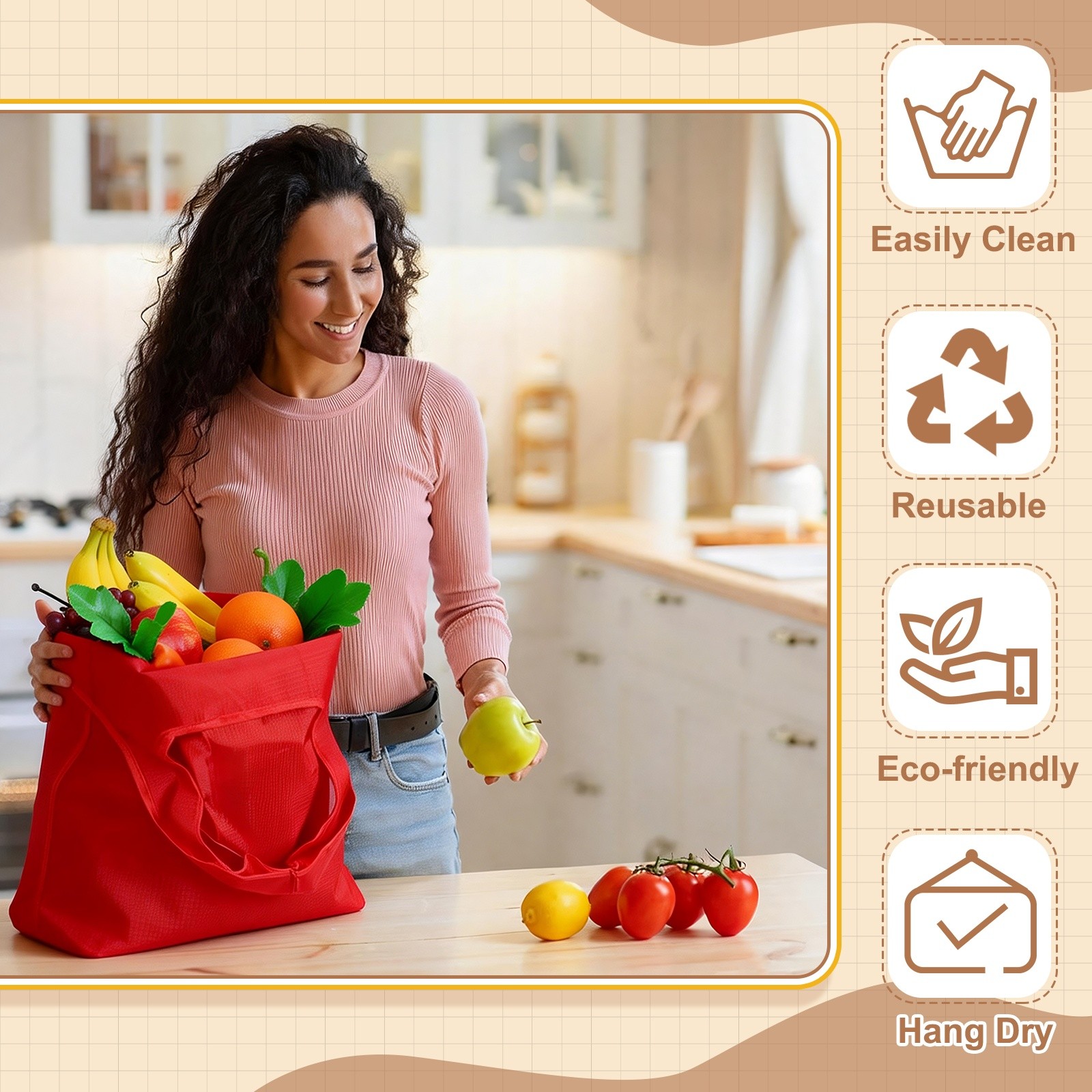 Washable Shopping Bags with Handles Bulk Foldable Grocery Bags Navy Blue L
