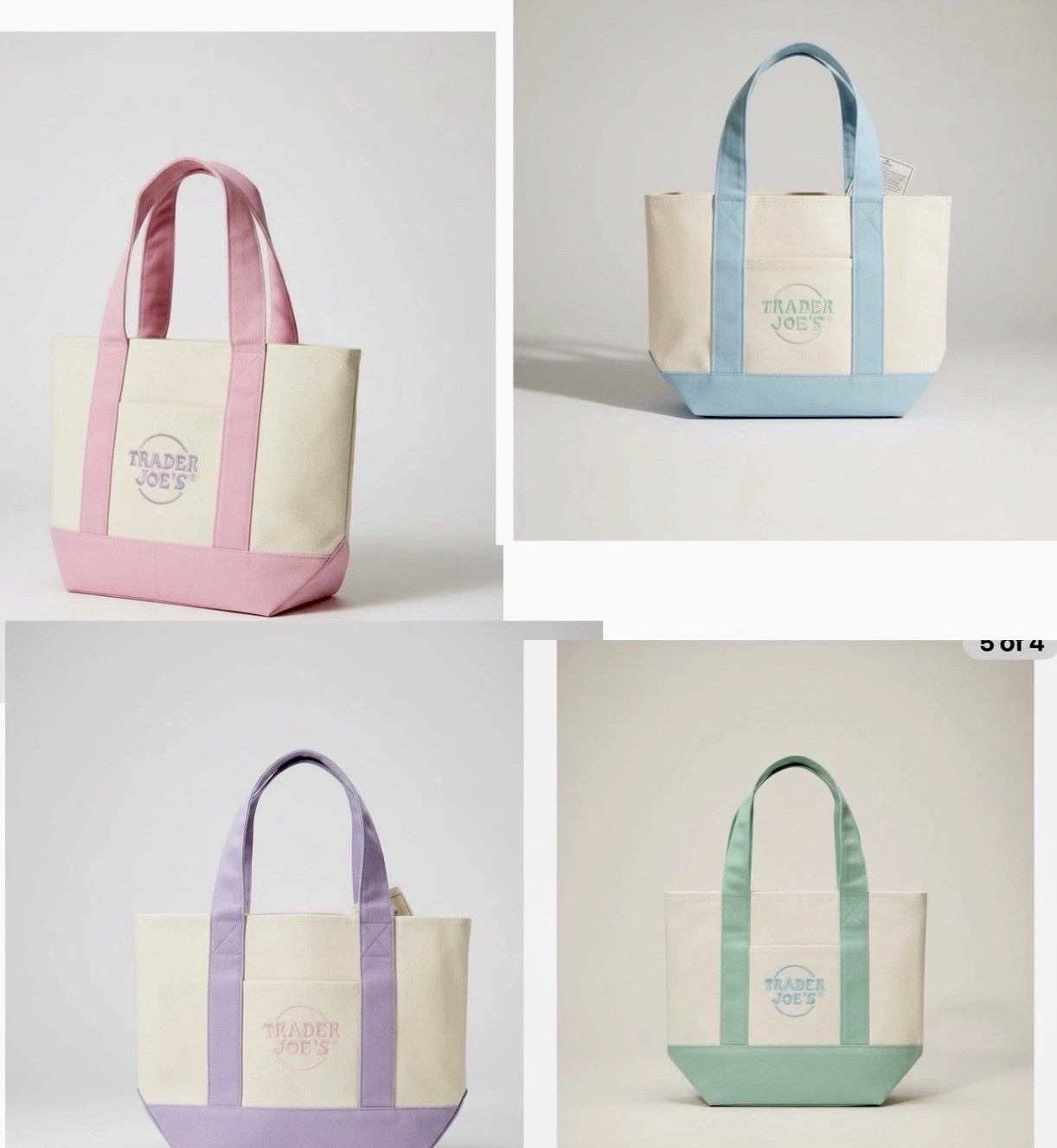 Trader Joe’s Mini Totes Limited Spring Edition Set of 4 In Pastel Colors
