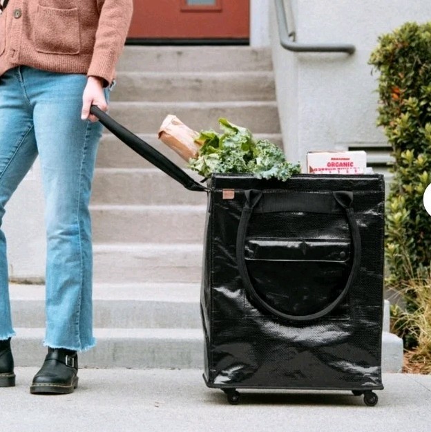 CleverMade Foldable Tote Bag on Wheels 14”Lx18”Wx24”H Soft Grip Black