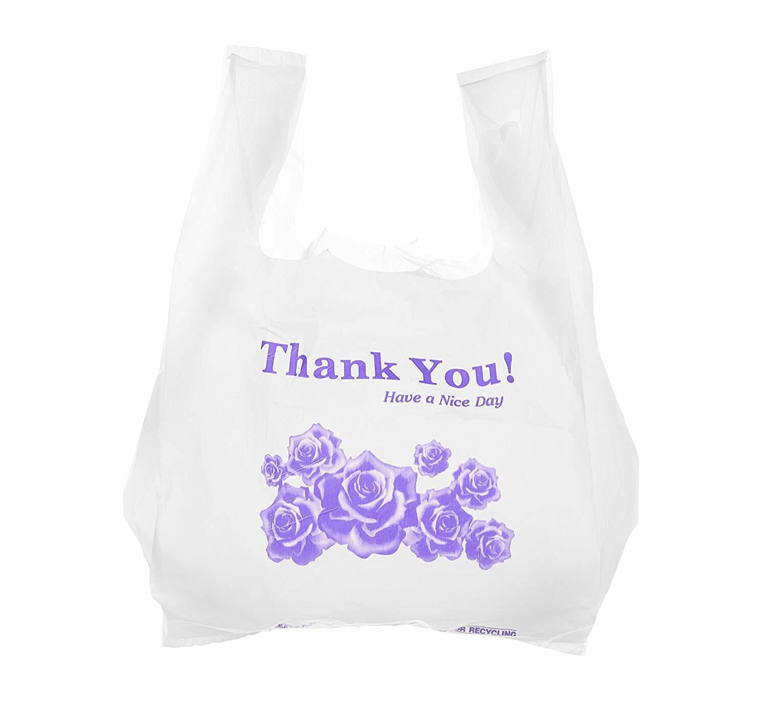3000 Pack – 1/8 White Flower Plastic Shopping Bags – T-Shirt Bags 17x10x6 in