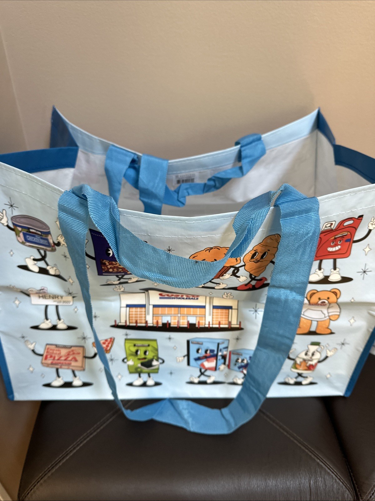 Costco Reusable Shopping Bag Keep Cool (1) Single Bag Bottle Holder Inside Blue