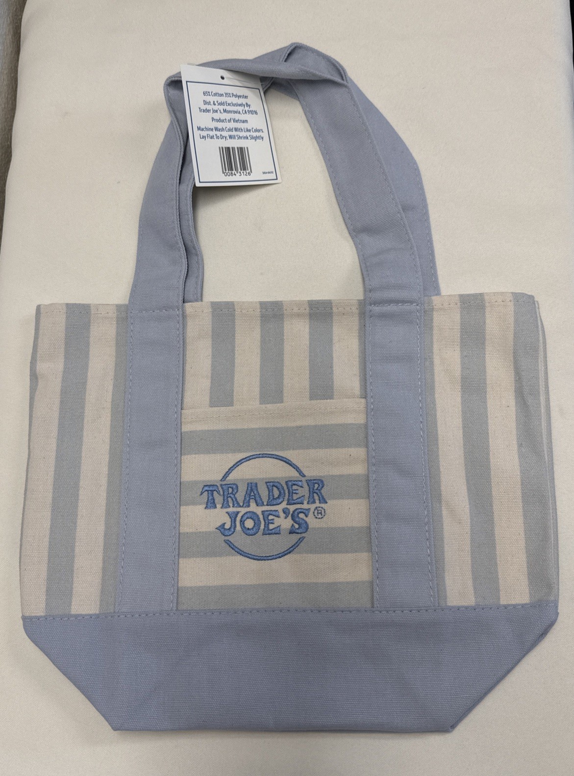 Trader Joe’s Mini Striped Canvas Tote Bag Blue/Beige 13x6x10 NWT I Combine Ship!