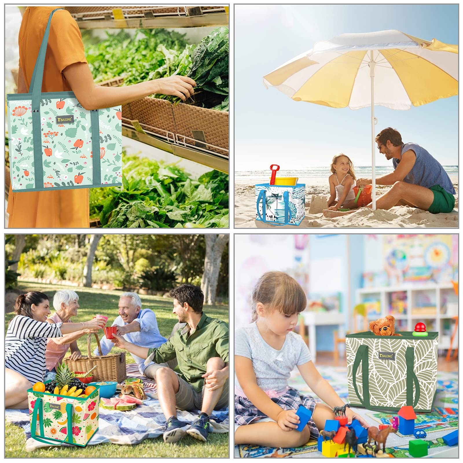 BALEINE 3Pk Reusable Grocery Bags, Foldable Shopping Bags for Groceries with …