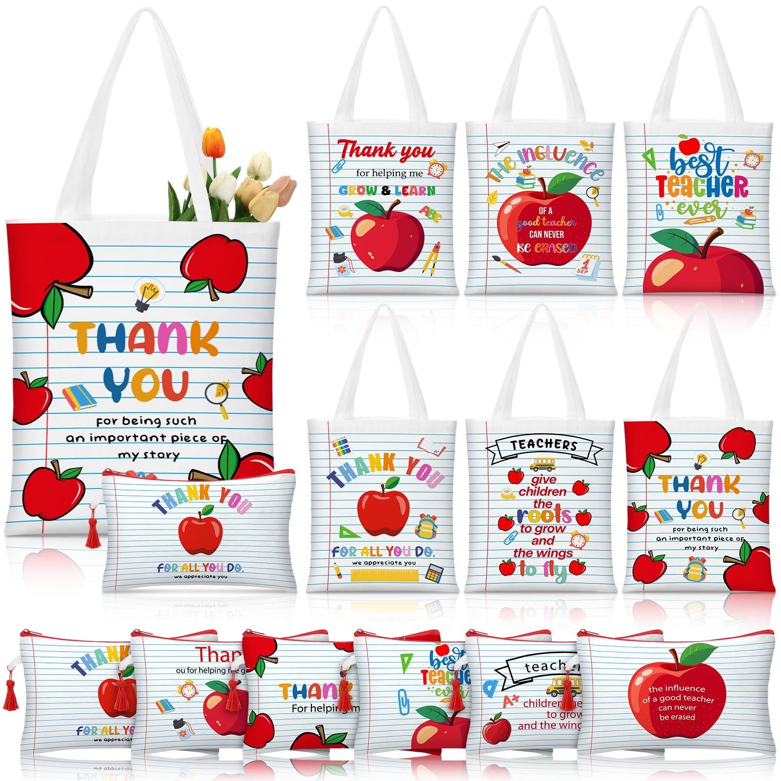 Paterr 12 Pcs Teacher Appreciation Gift Basket Filler Canvas Large, White