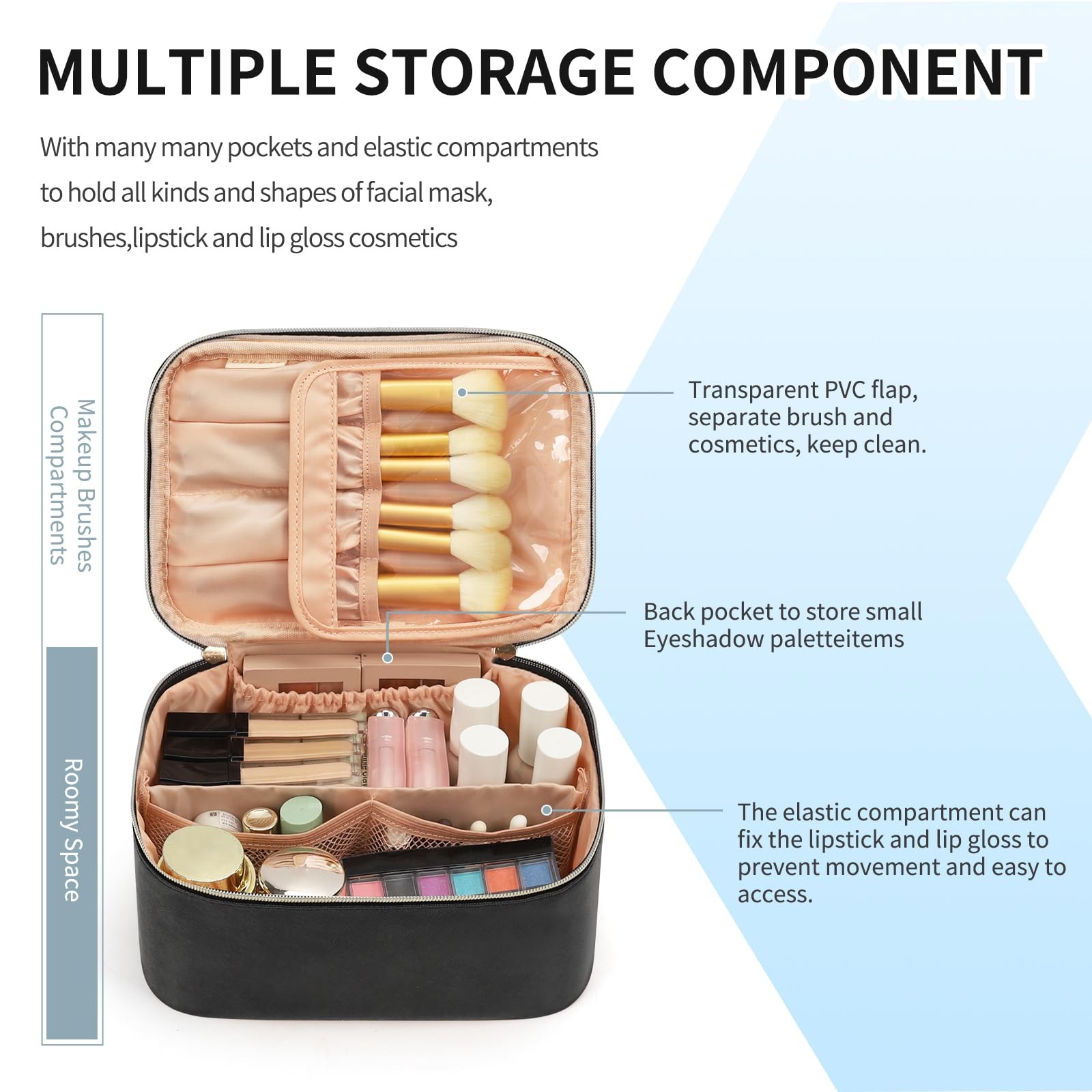 OCHEAL Makeup Bag, Portable Cosmetic Large Capacity Medium, 001_Black