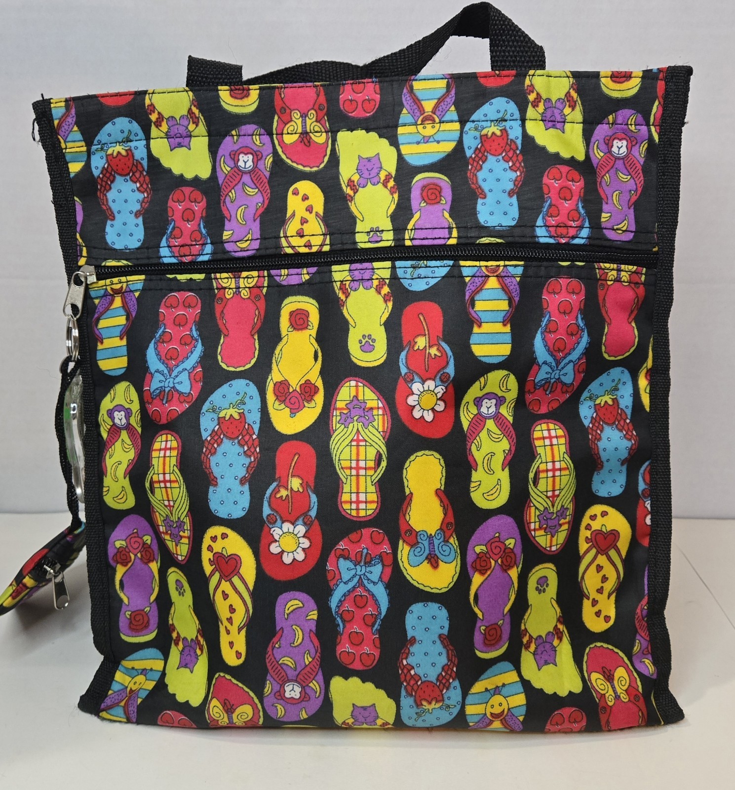 Black Flip Flop Printed Coin Pouch 12.5x12in Multi-Purpose Zip Up Tote Bag