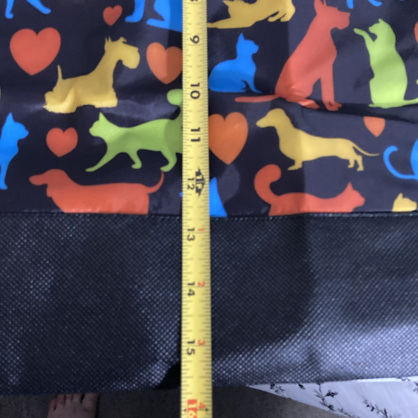 1884 Brand Nylon Fabric Reusable Tote Bag Dogs Cats Black Multicolor 16″ X 16″