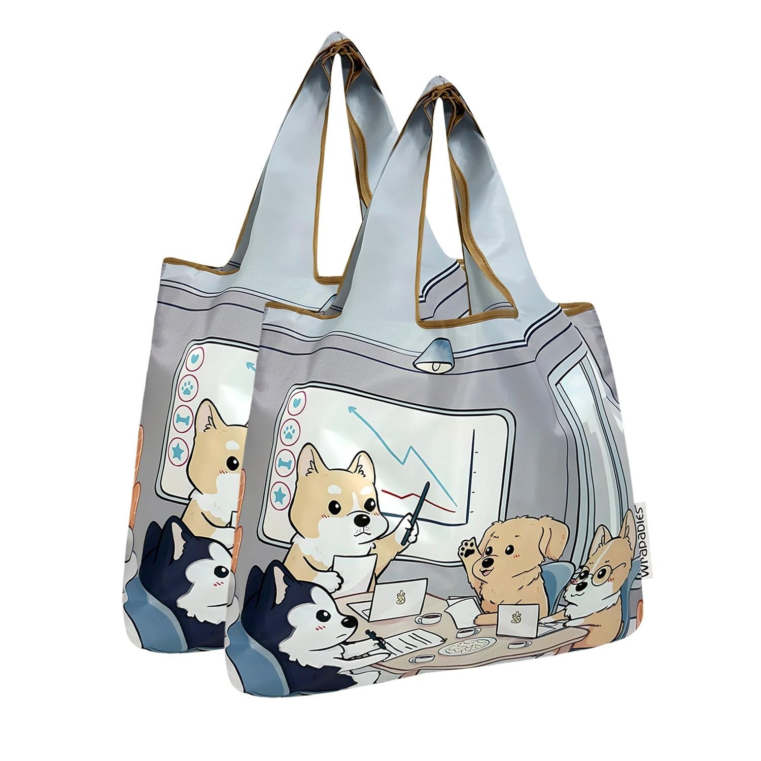 Medium Foldable Tote Nylon Reusable Grocery Bag (Set of 2), Dogs Rule
