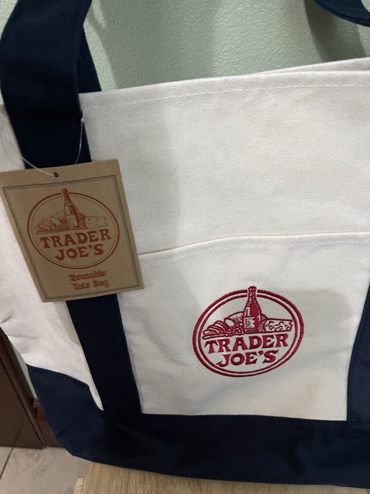 Trader Joe’s Regular Size Canvas Navy Blue Tote Bag New