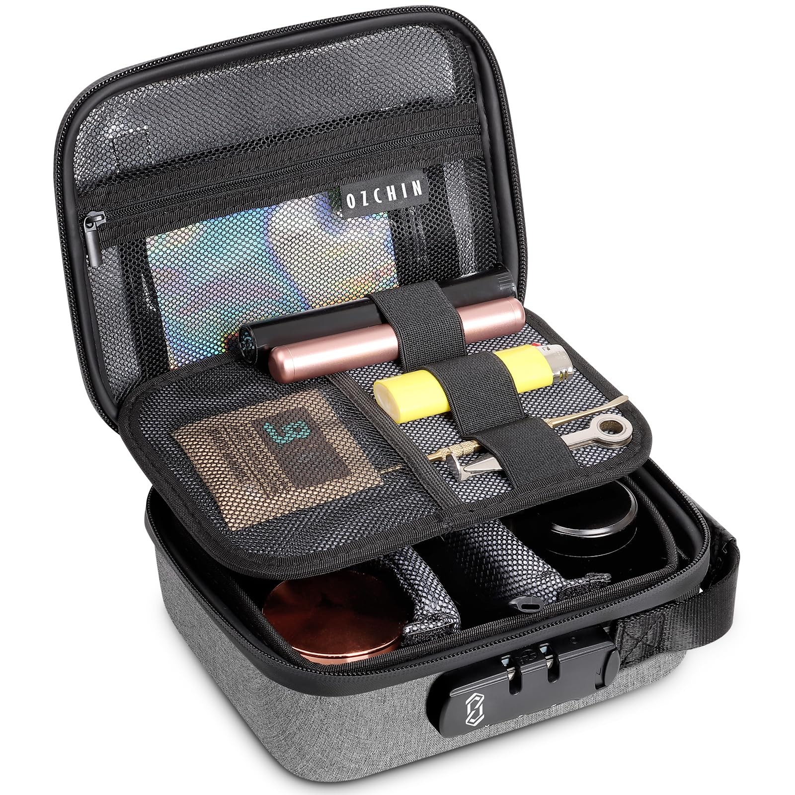 OZCHIN Smell Proof Bag with Combination Lock Odorless Carbon Lined M, Grey