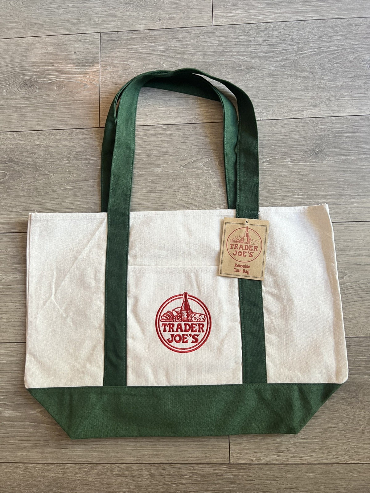 Trader Joe’s Bag Canvas Heavy Cotton Basic Style Shopping Green Large