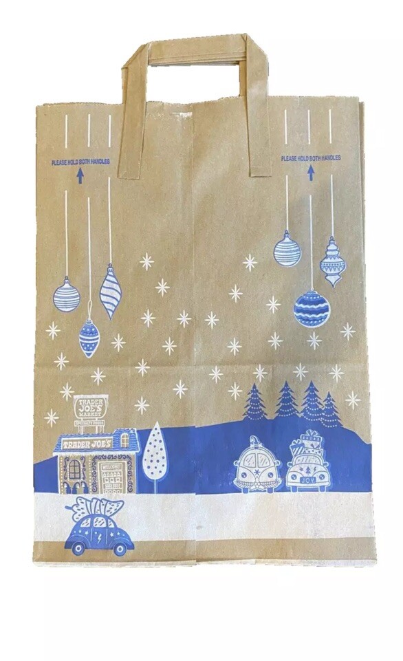 5pc Lot 2024 Trader Joes Brown Paper Bags Christmas Snowy Market Holiday Crafts