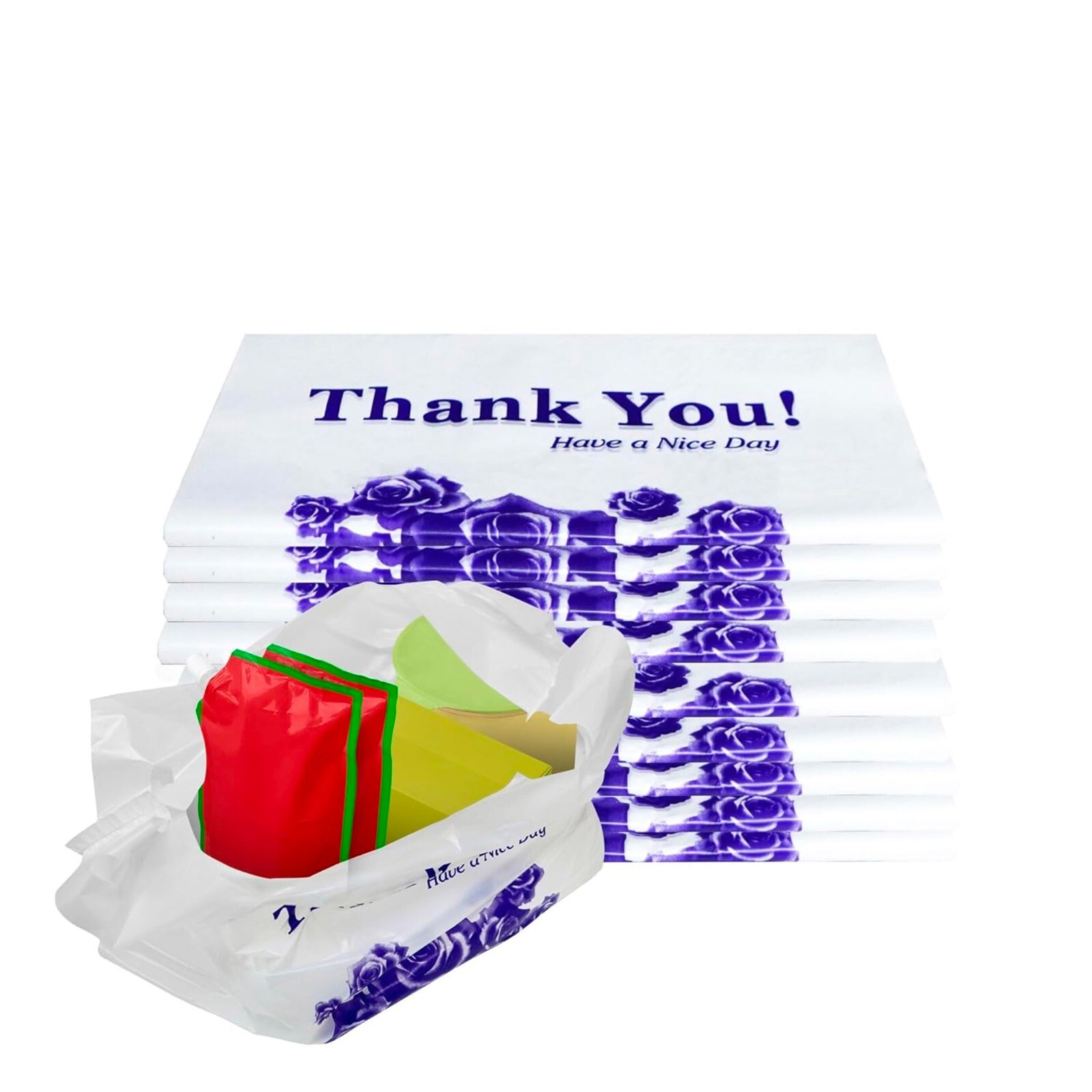 5000 Pack – 1/8 White Flower Plastic Shopping Bags – T-Shirt Bags 17x10x6 in