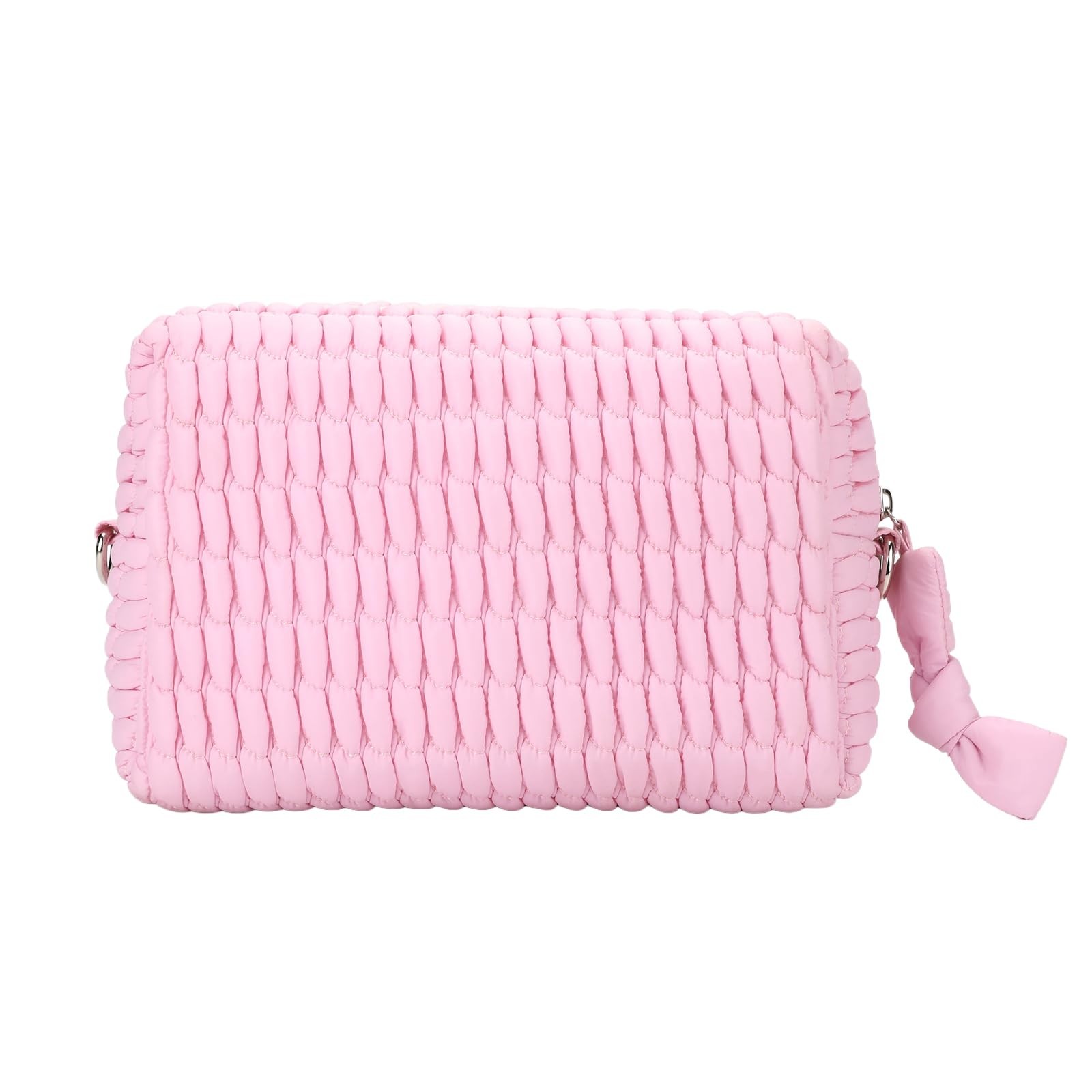 ZORVIC Quilted Makeup Bag Ruffle Cosmetic Bag, Travel Toiletry for PINK