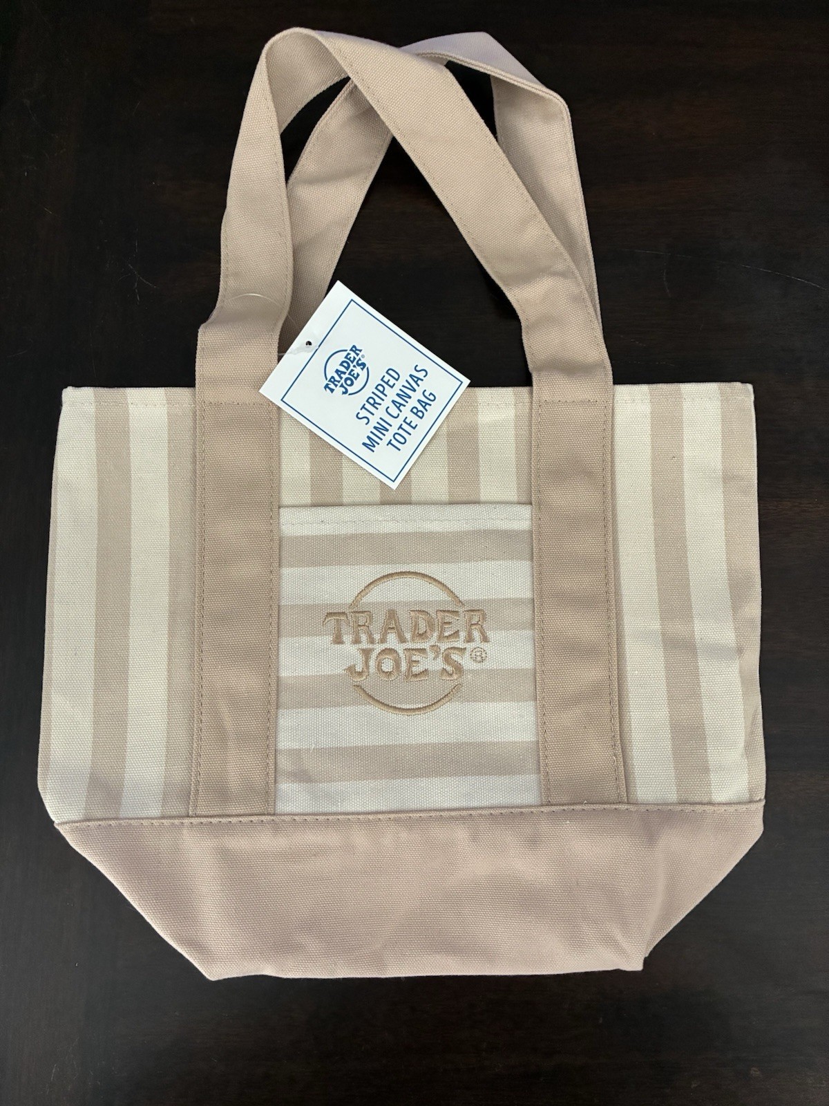 TRADER JOES ~ 4 MINI CANVAS STRIPED LIGHT GREEN, PINK, BLUE & TAN TOTE BAGS ~NEW