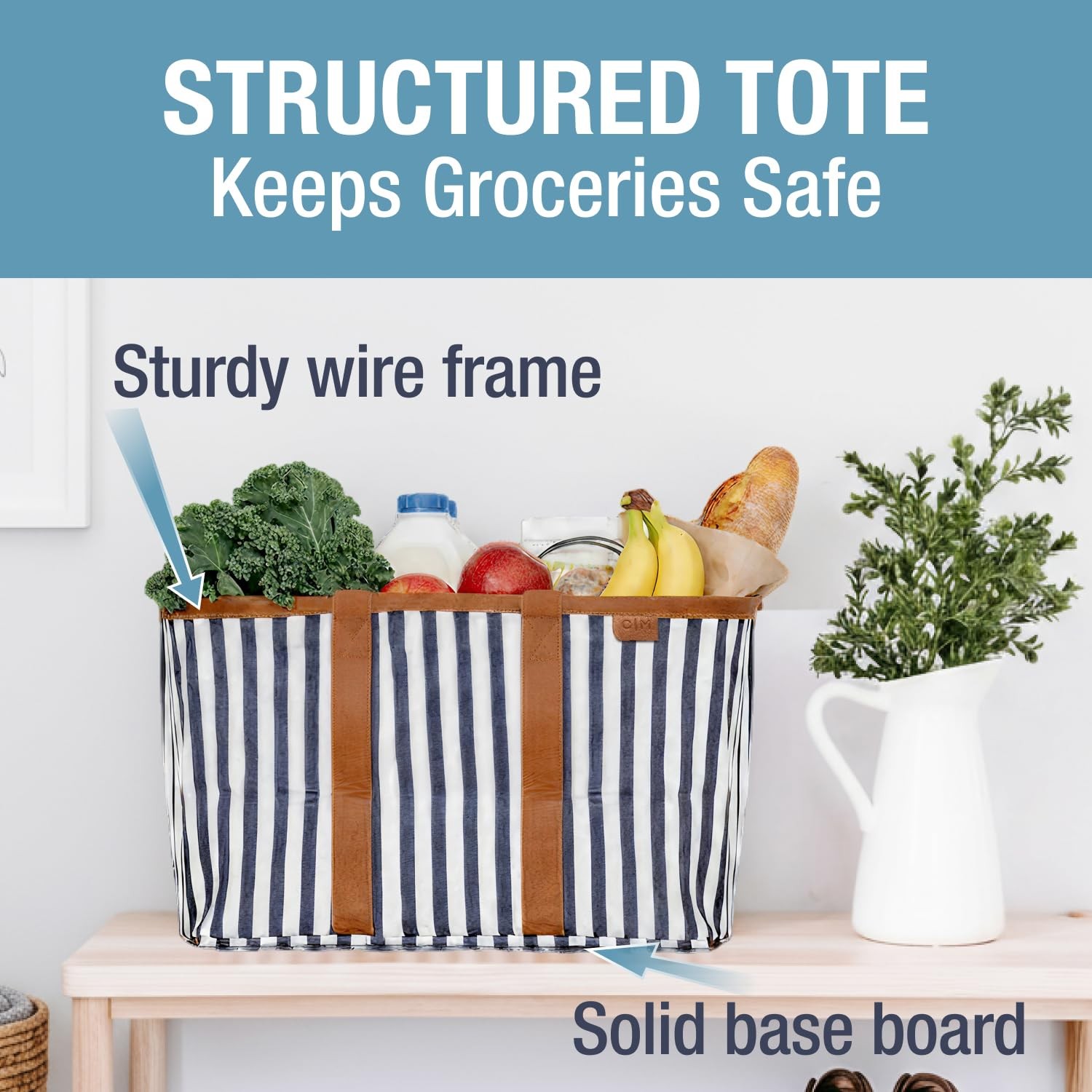 Collapsible LUXE Tote, 30L Foldable Grocery Shopping Bag with Structured Fram…