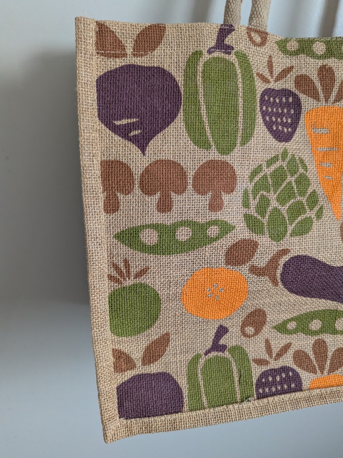 Trader Joe’s Jute Burlap Expandable Tote Bag Shopping Vegetables Eggplant Lined