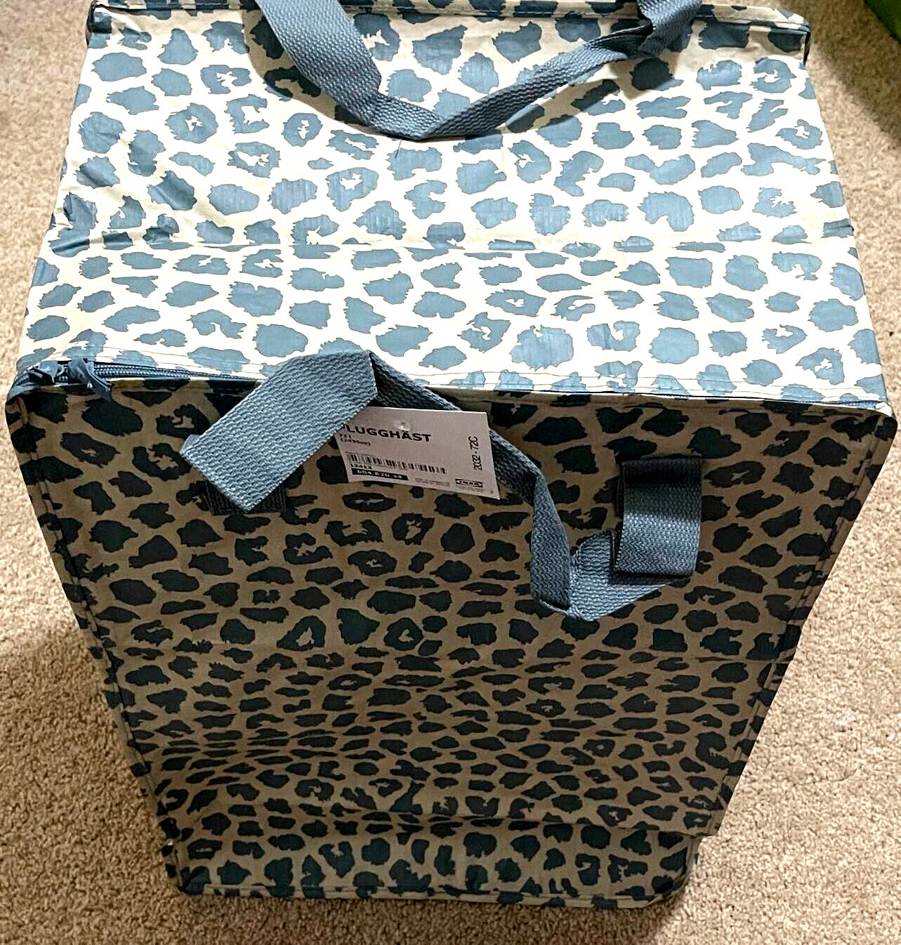 IKea PLUGGHAST Frakta Zipper Storage Backpack Bag Leopard Patterned Blue New