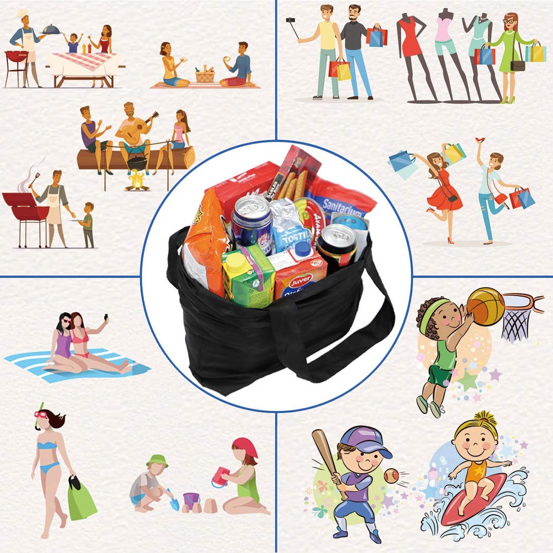 3 Pack 19×19 Inch Heavy Duty Nylon Foldable Reusable Grocery Shopping Bag