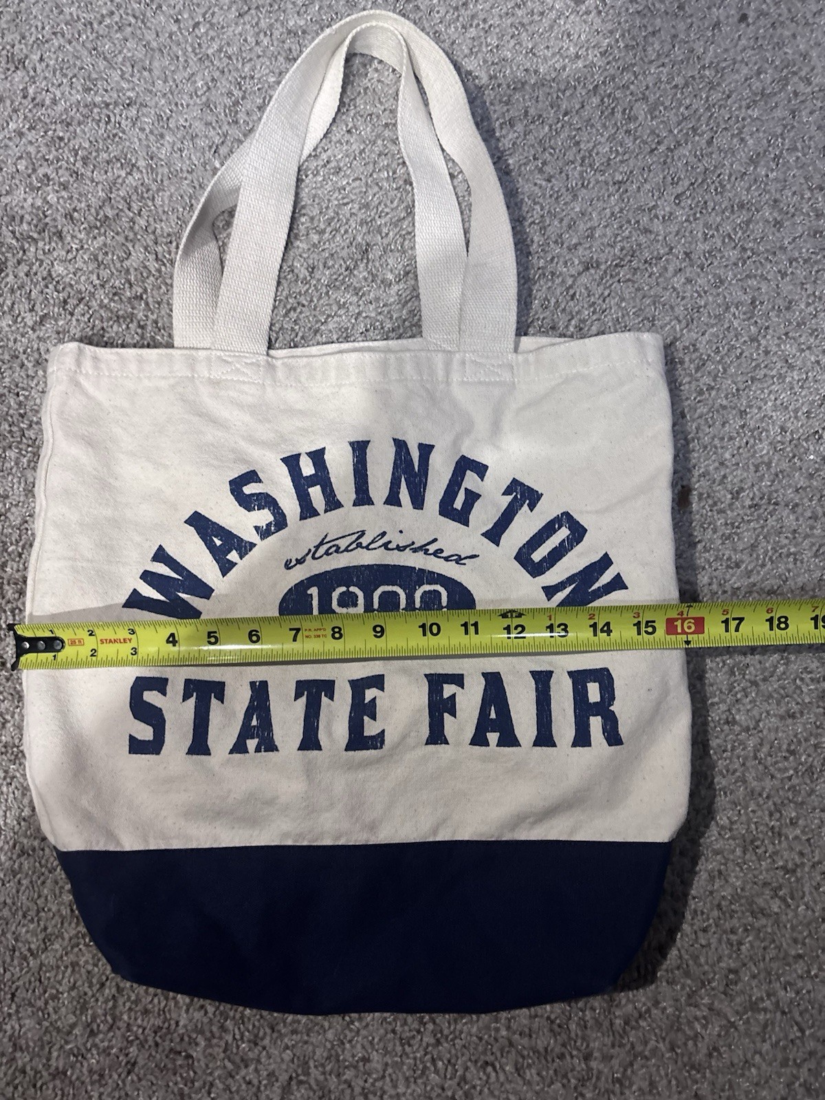 Reusable Canvas Tote Bag Washington State Fair Print White/Blue 17×11 in