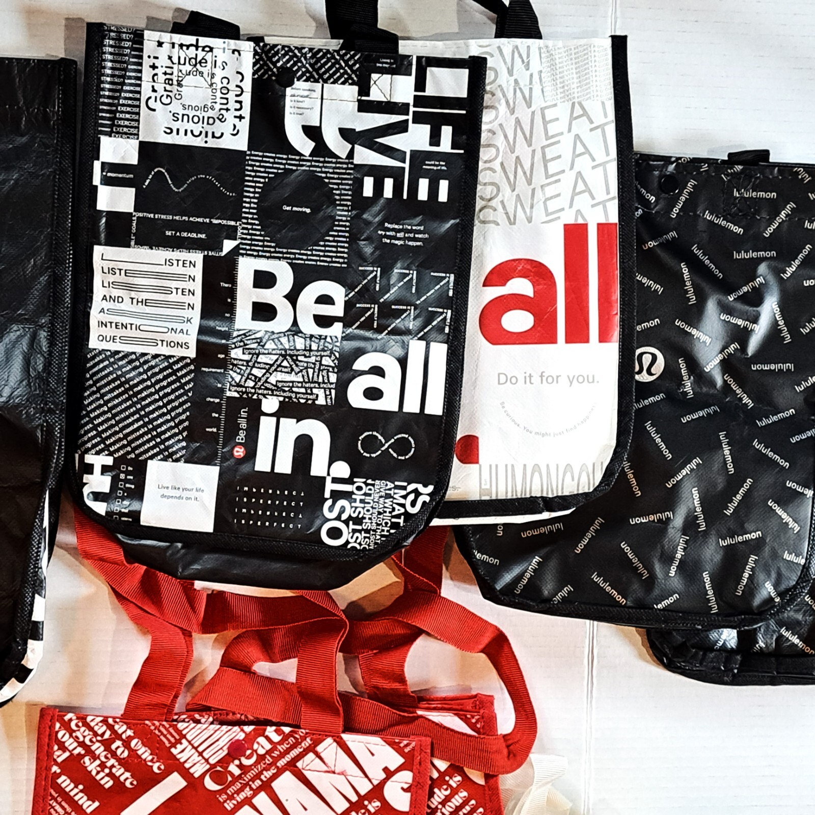 Lululemon Reusable Shopping Gift Bag Yoga Manifesto 1 Large & 10 Small Tote Lot