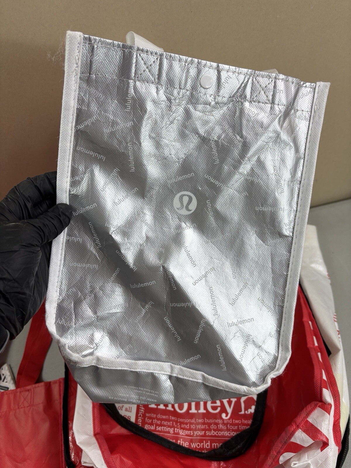 Lululemon Tot Bag Lot Reusable Shopping Small Med Lg Ref Gray Black White Lot 8