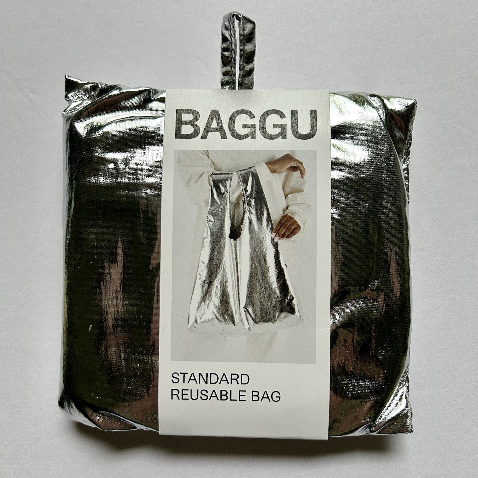 NEW! Baggu STANDARD BAG in “Metallic Silver” — Recycled Nylon SOLD OUT + RARE!!!