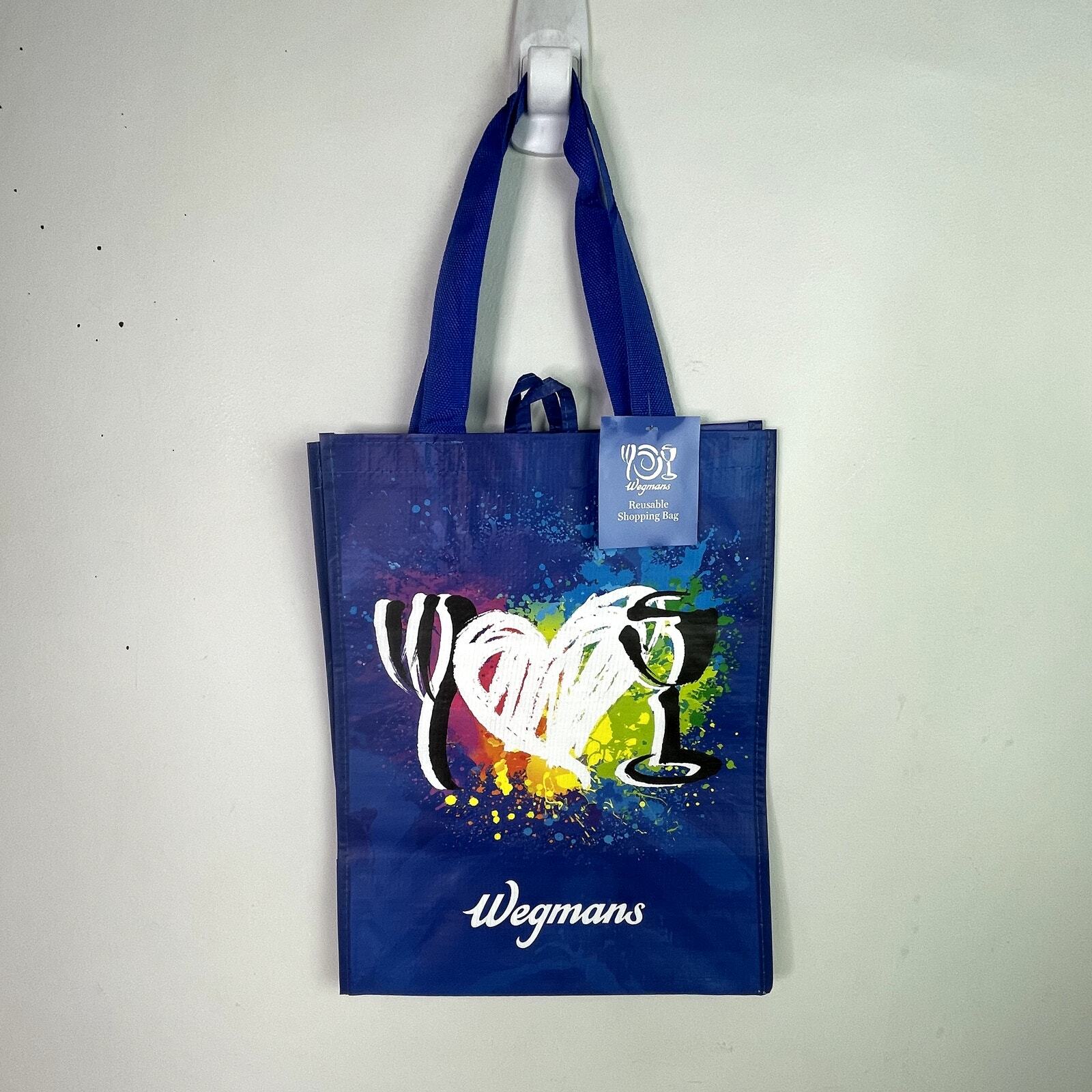 Set of 2 — Wegmans Blue Rainbow Heart Reusable Grocery Tote Bag w/ Liner NWT NEW