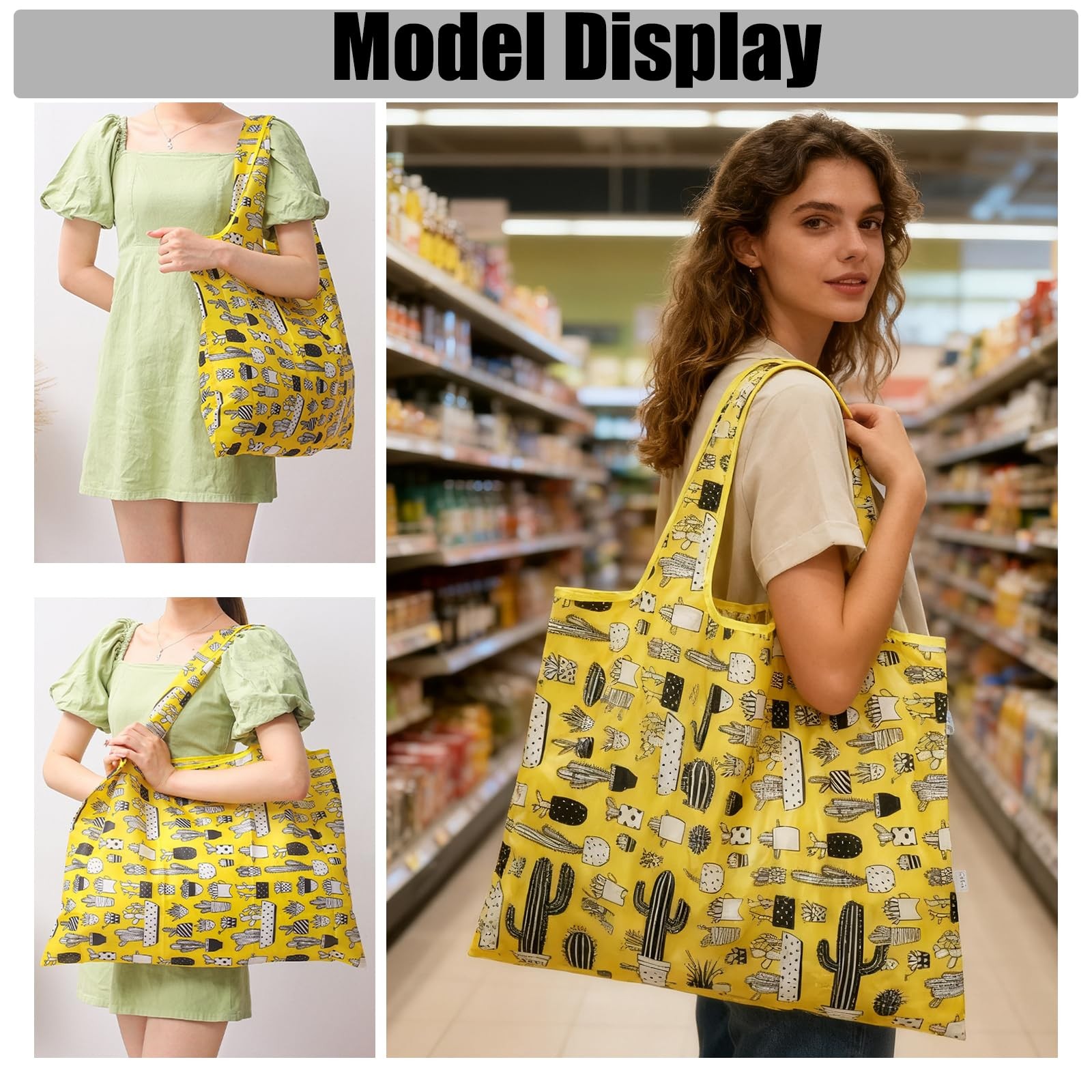 Reusable Shopping Bags 210D Nylon Waterproof Foldable Grocery Tote 5 PCS