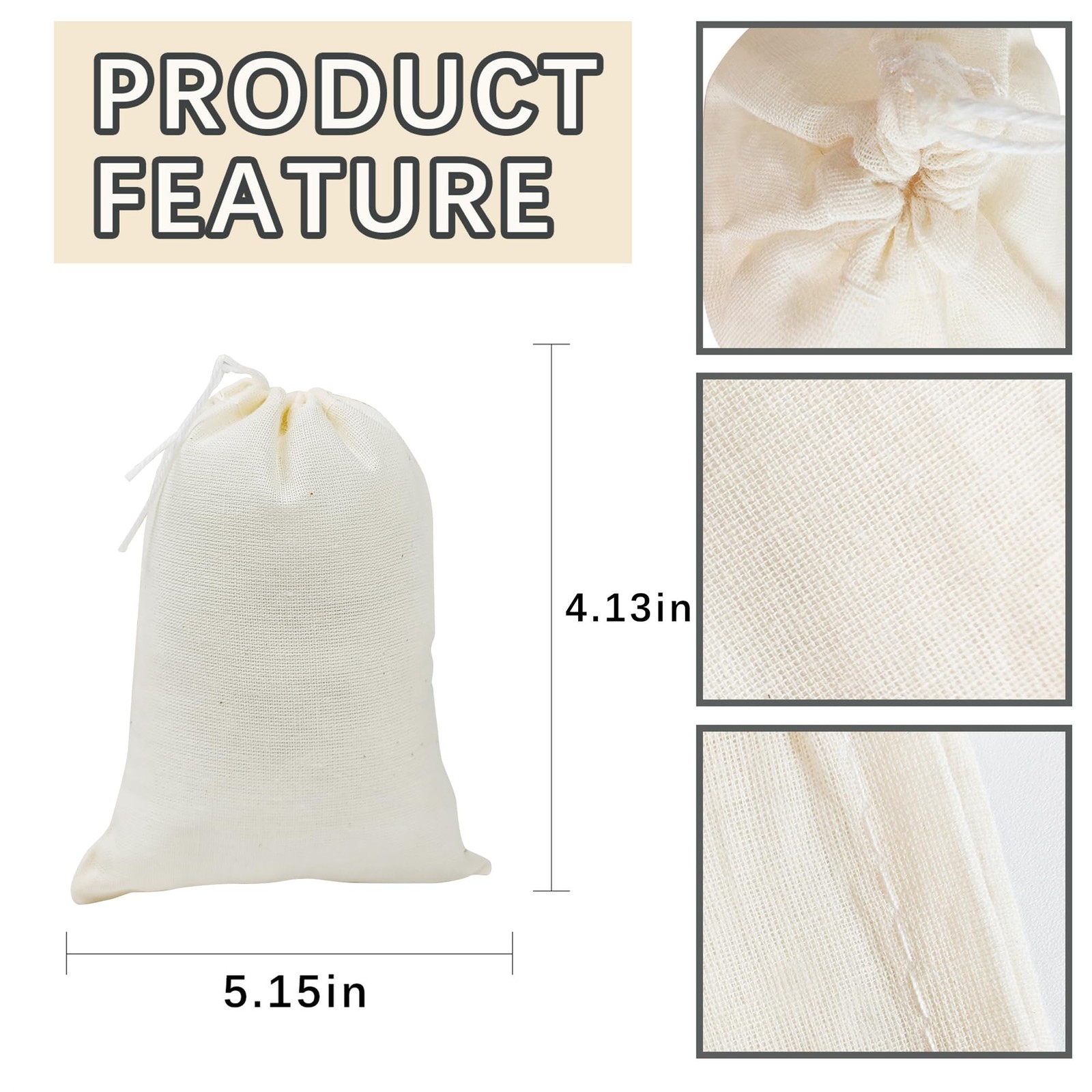 ARKBAODAN 50PCS 3×4 in Small Muslin Cloth Bags 1 count (Pack of 50), Natural