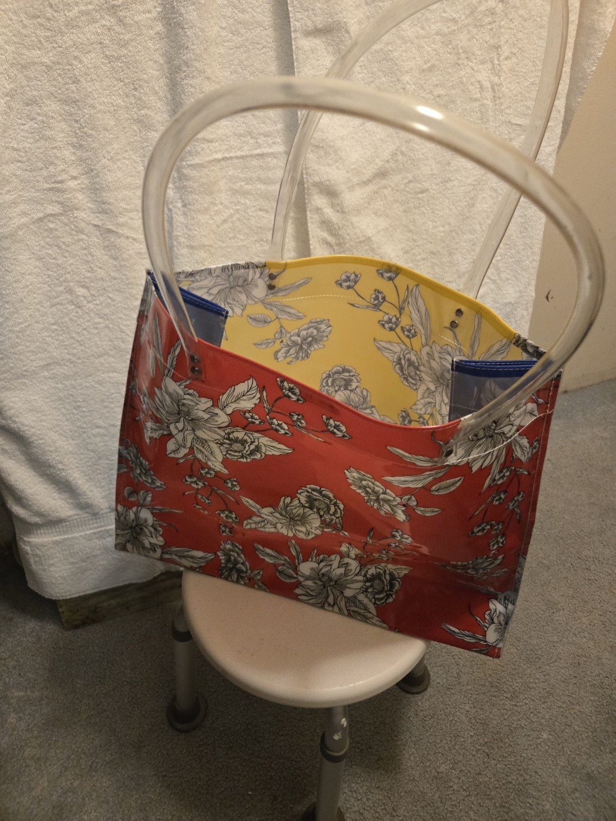 Large Multicolor Floral Foldable Plastic Reusable Shopping Bag Clear Handles