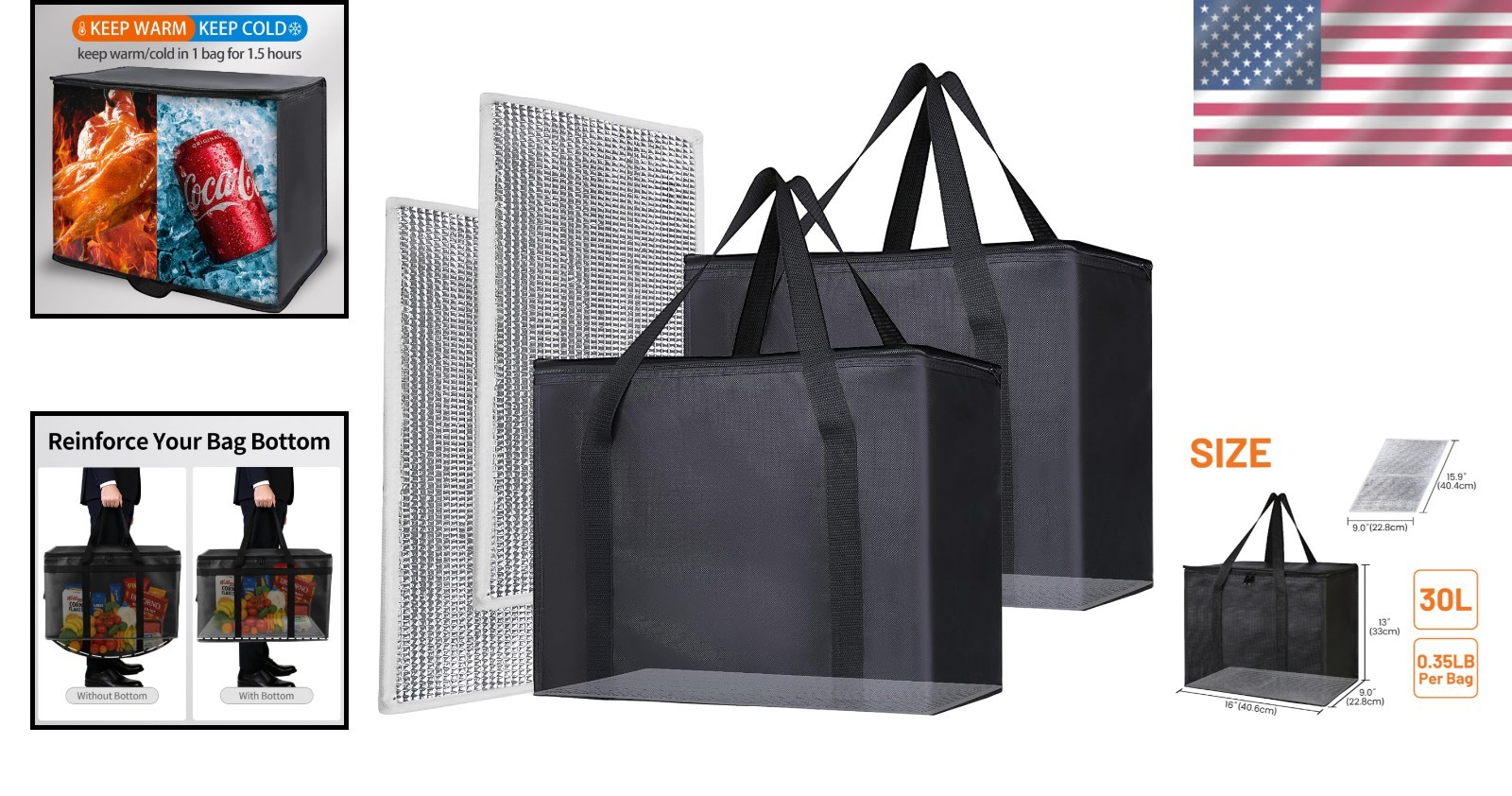 XL Insulated Grocery Bags 2PK – Heavy Duty Cooler Tote