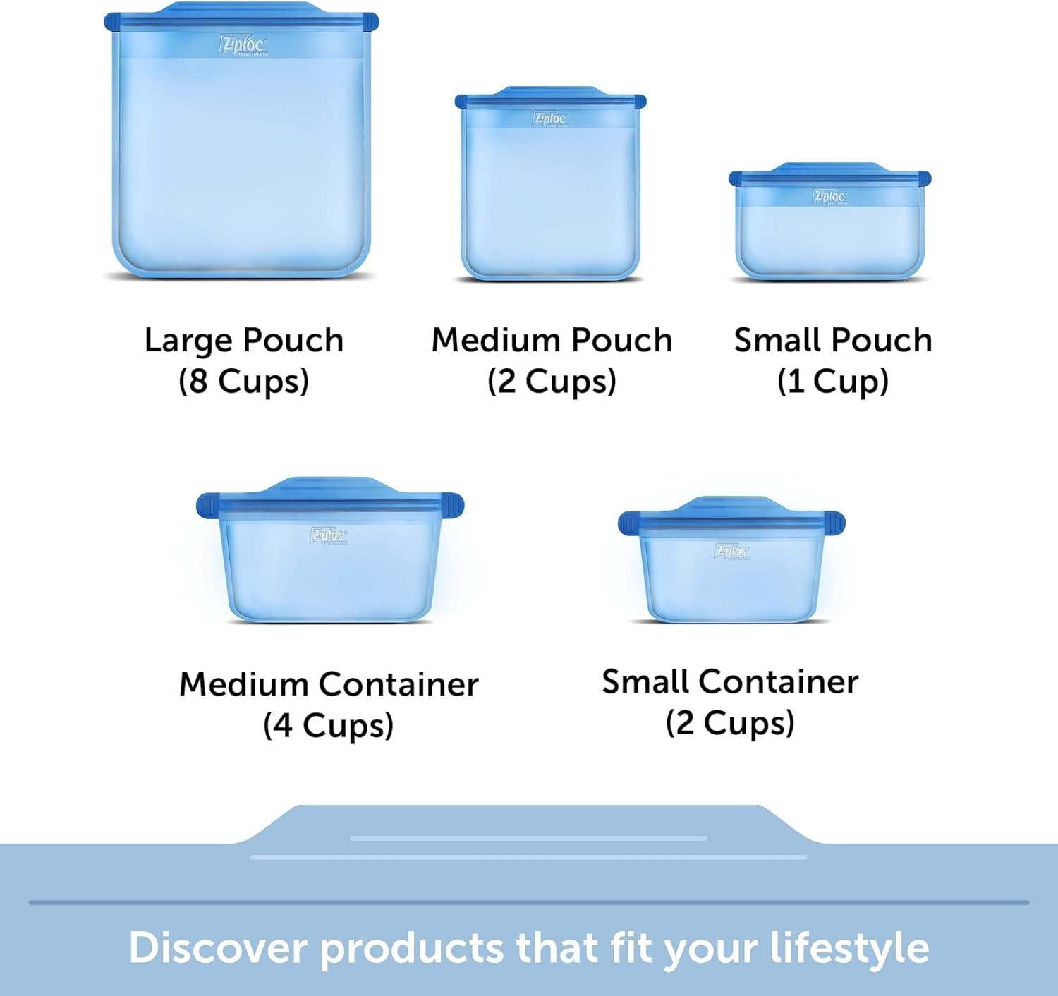 Ziploc Endurables Medium Pouch, 2 Cups, Reusable Silicone Medium, Multicolor