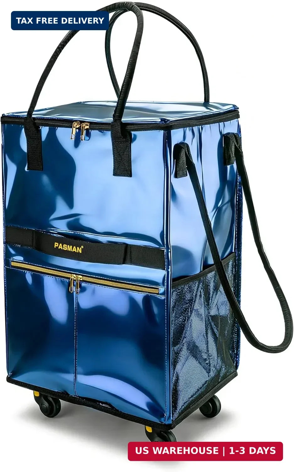 Reusable Grocery Bag on 5 Wheels, Foldable Rolling Tote Bag with Handle and Zipp