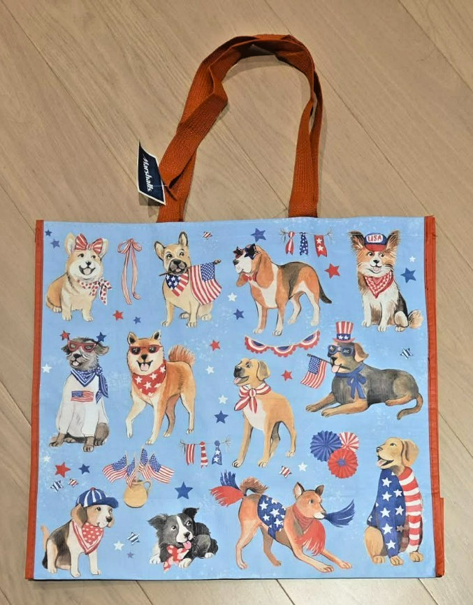 NWT Marshalls – American Flag Dogs – Large Reusable Shopping Tote Eco Bag