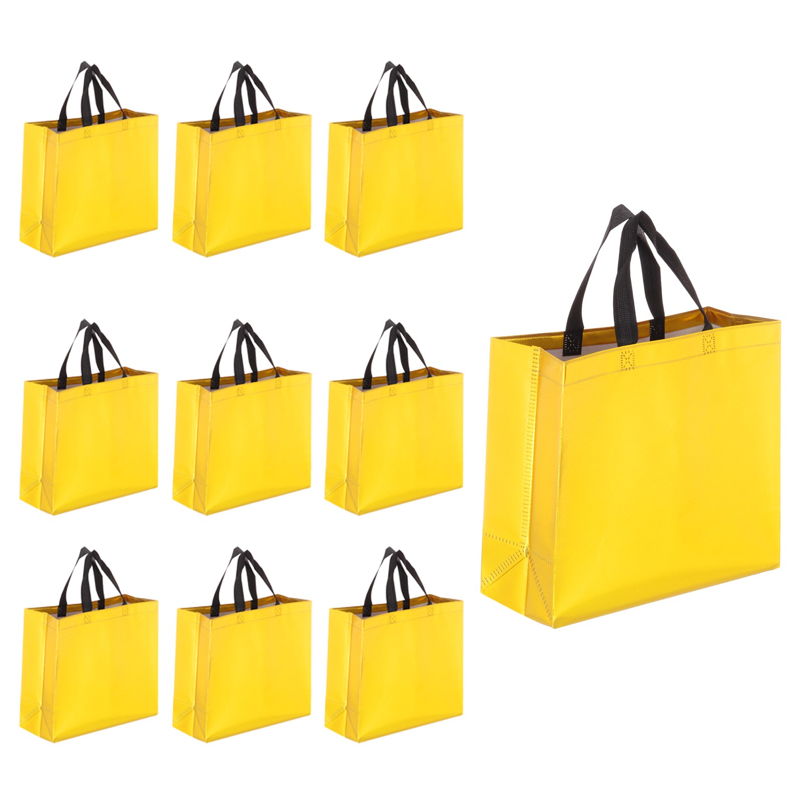 12Pcs Reusable Gift Bags with Handles 10.6 x 13 Inch Gold
