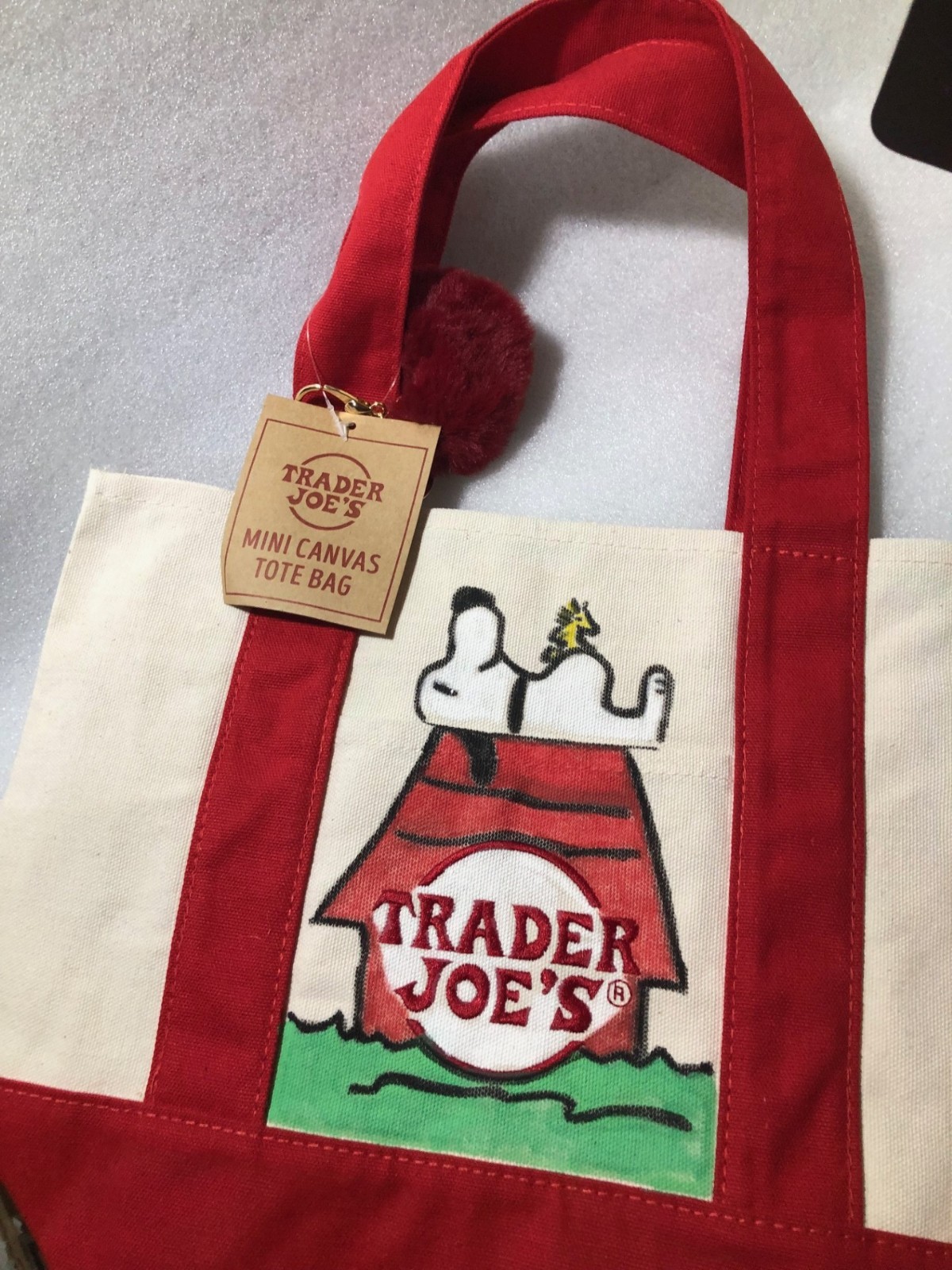 Snoopy Hand Drawn Trader Joe’s Mini RED Canvas Tote Bag(S)