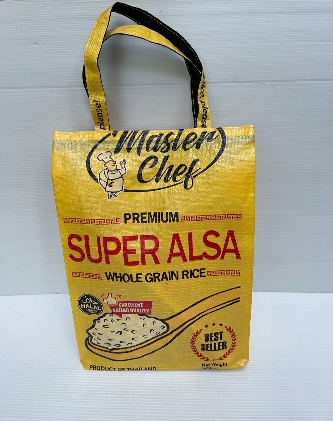 Vintage Shoulder Bag Yellow Rice Sack Eco – Friendly Master Chef Pattern Size XL