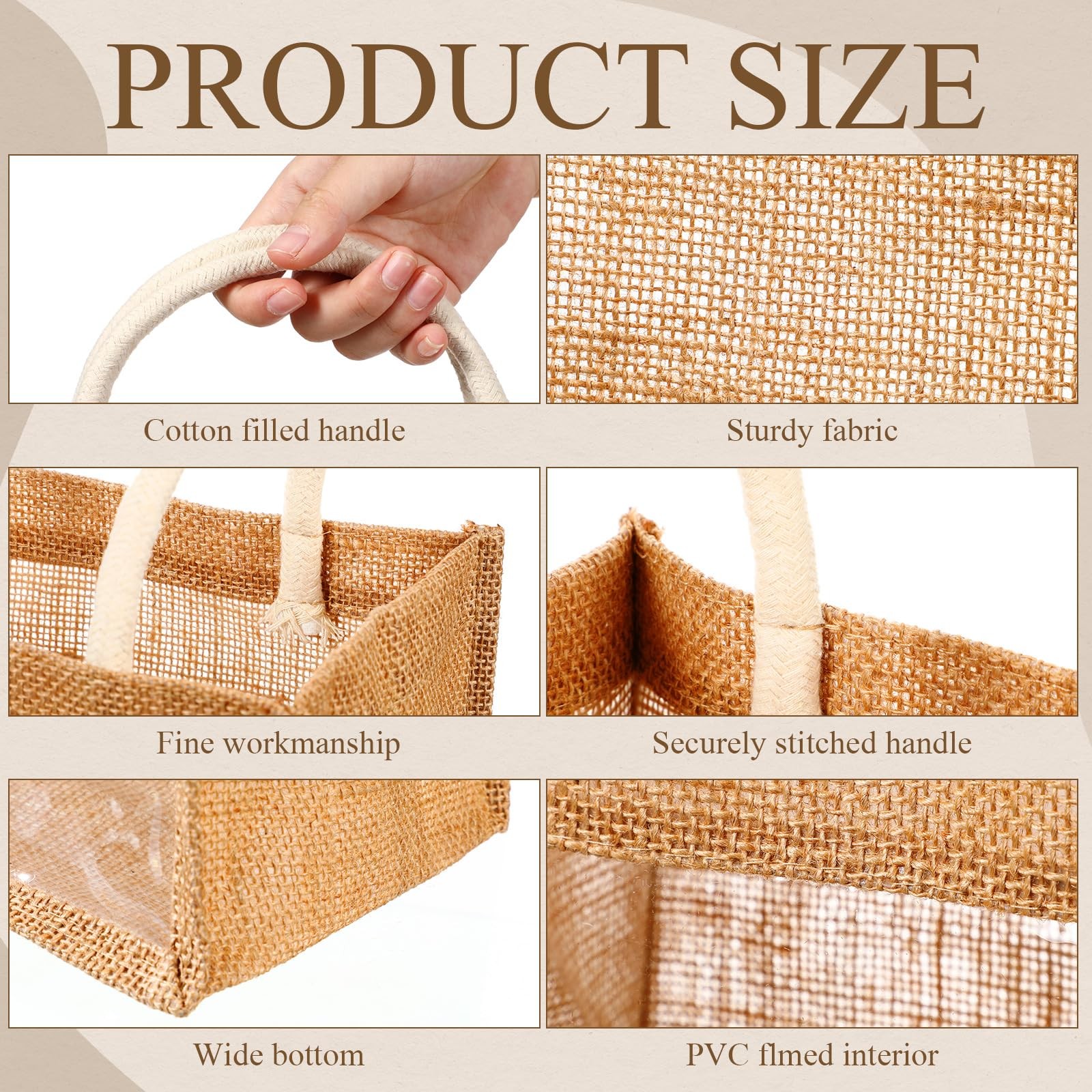 6 Pcs Burlap Tote Bags Reusable DIY Jute Bag Blank Tote with Handles for Wedd…