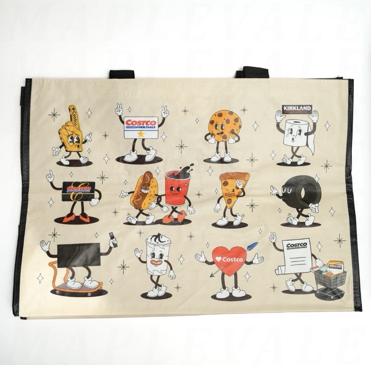 Costco Cartoon Highlights Reusable Shopping Tote Bags 4-pack NEW