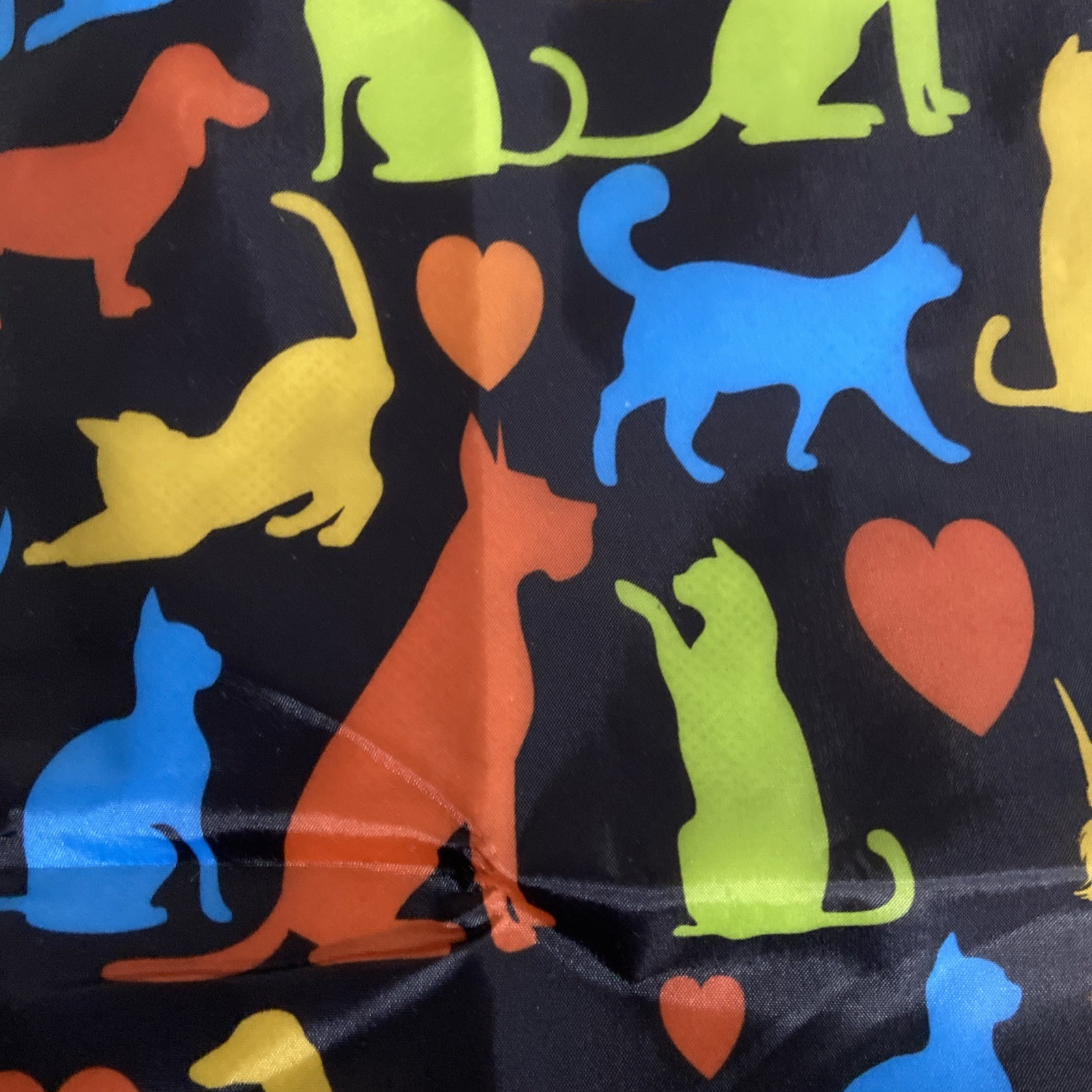 1884 Brand Nylon Fabric Reusable Tote Bag Dogs Cats Black Multicolor 16″ X 16″