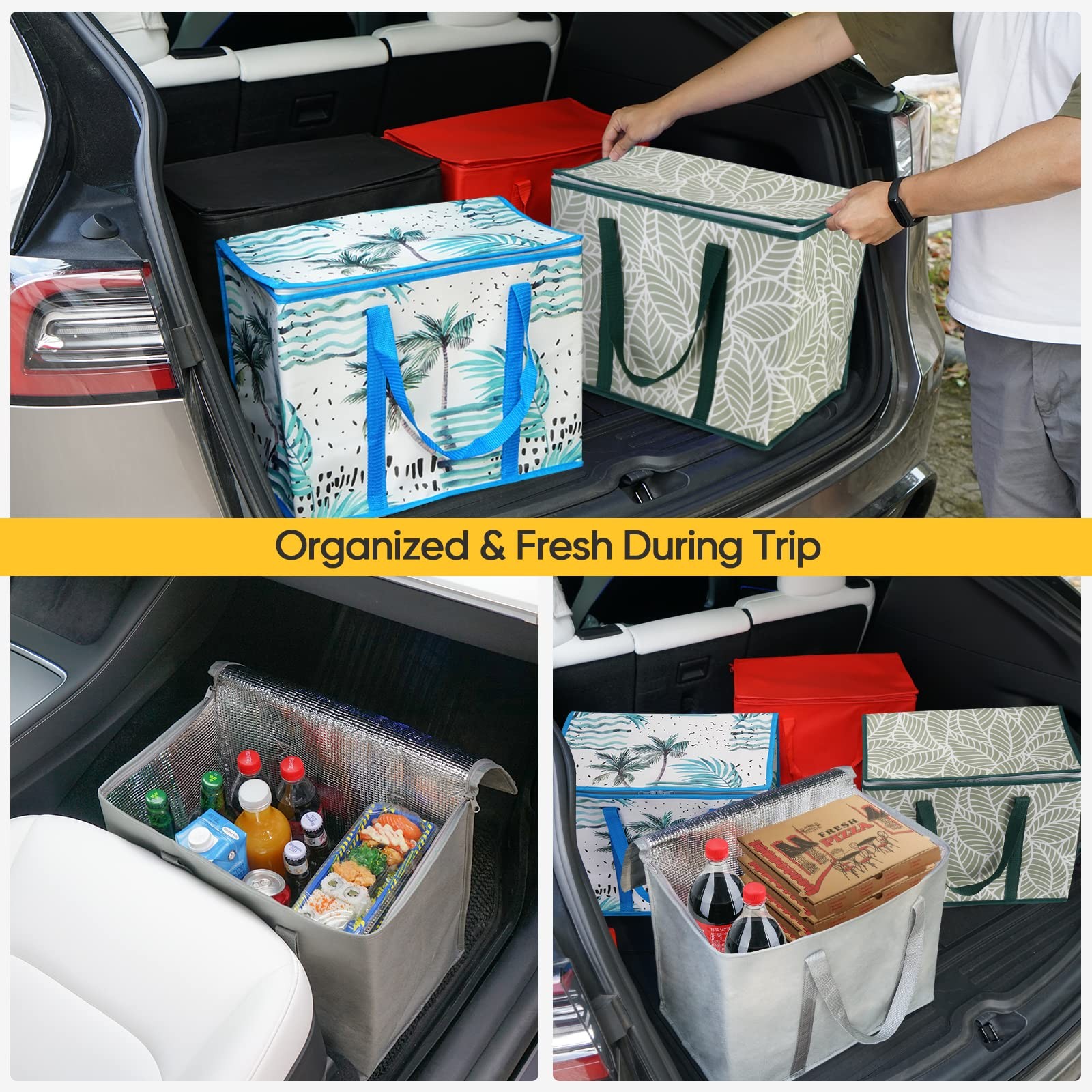 2 Pcs Insulated Reusable Grocery Bags Collapsible Cooler Heavy 16x9x13 Inch