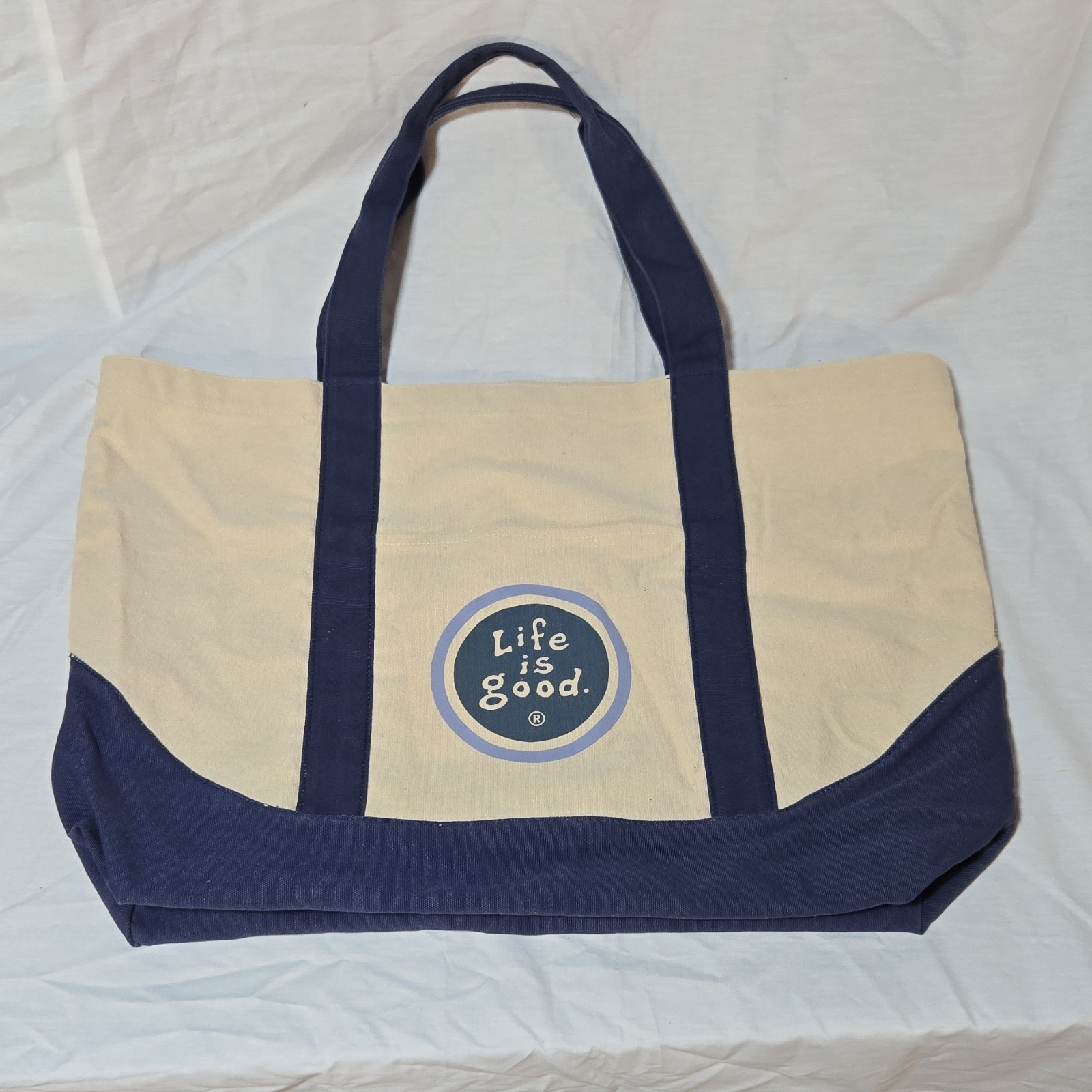 Life is Good Cotton Foldable Tote Bag Zippered Interior Pocket 22in tall