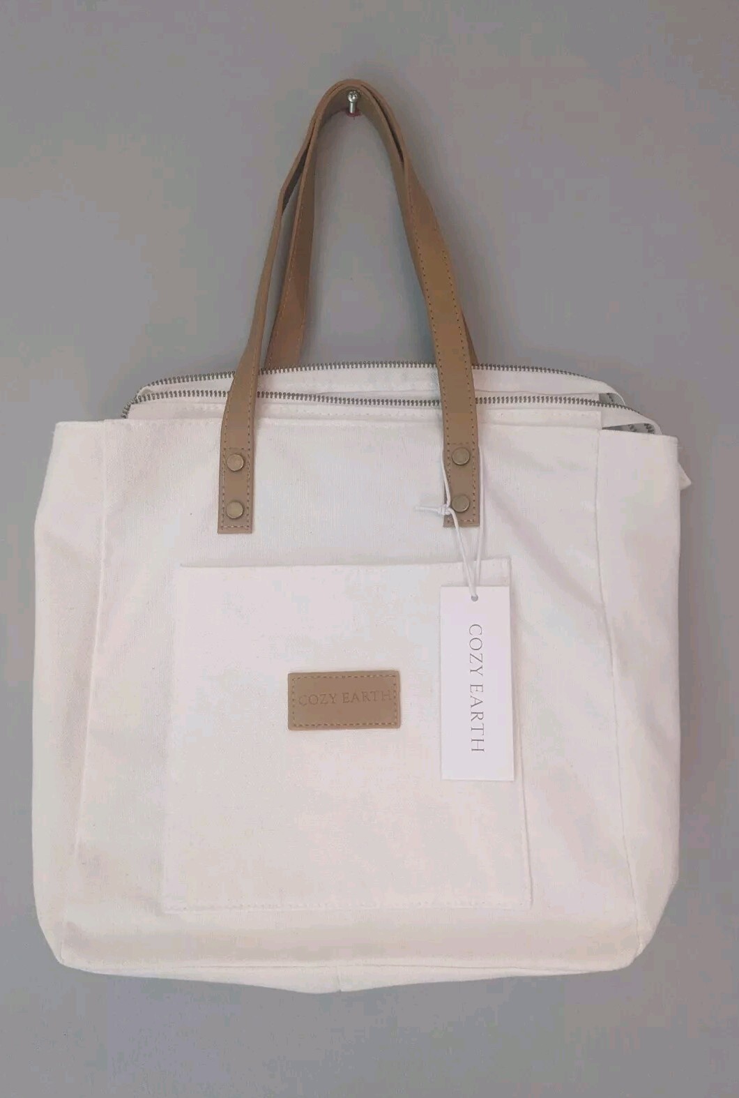 NWT Cozy Earth Off White Canvas Zippered Tote Bag